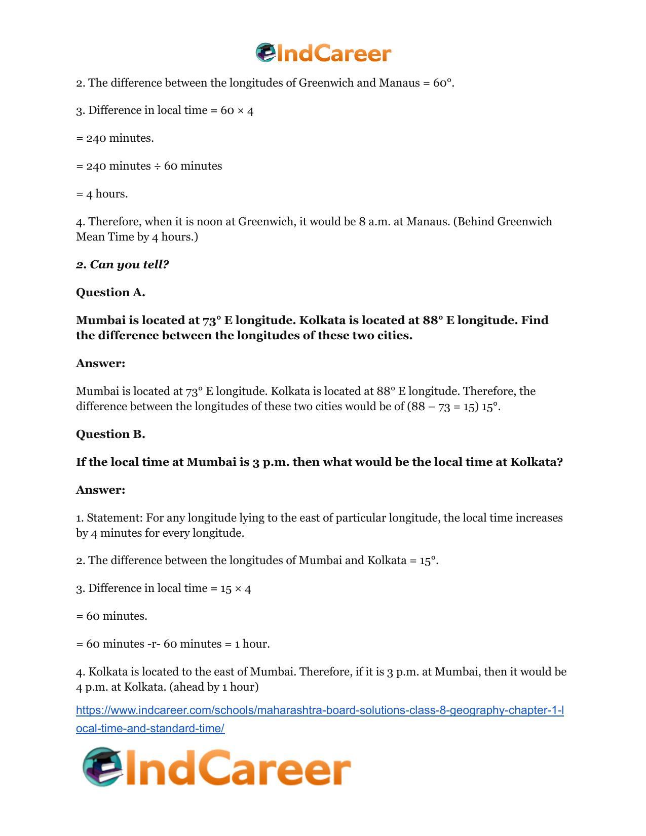 Maharashtra Board Solutions Class 8-Geography: Chapter 1- Local Time and Standard Time - Page 14