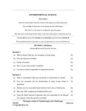 ICSE Class 10 Environmental Science 2018 Question Paper