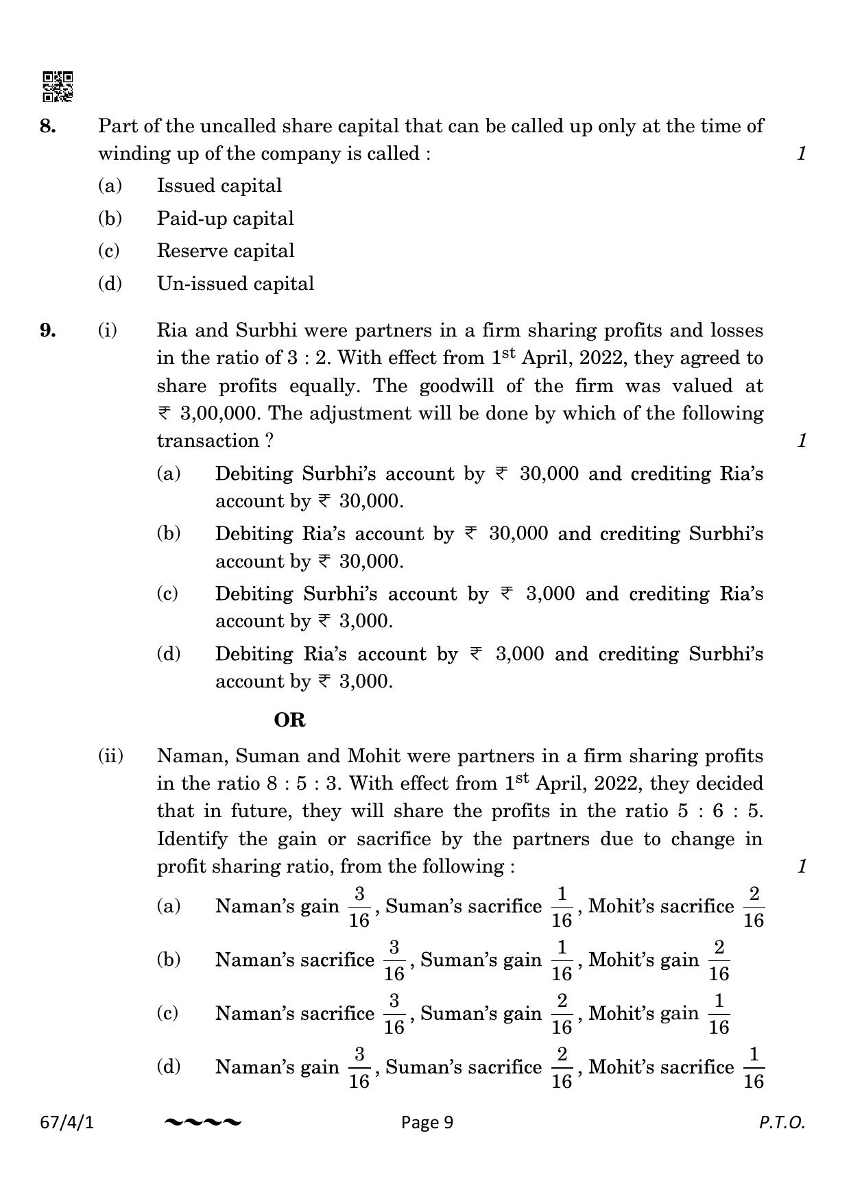 CBSE Class 12 67-4-1 Accountancy 2023 Question Paper - Page 9