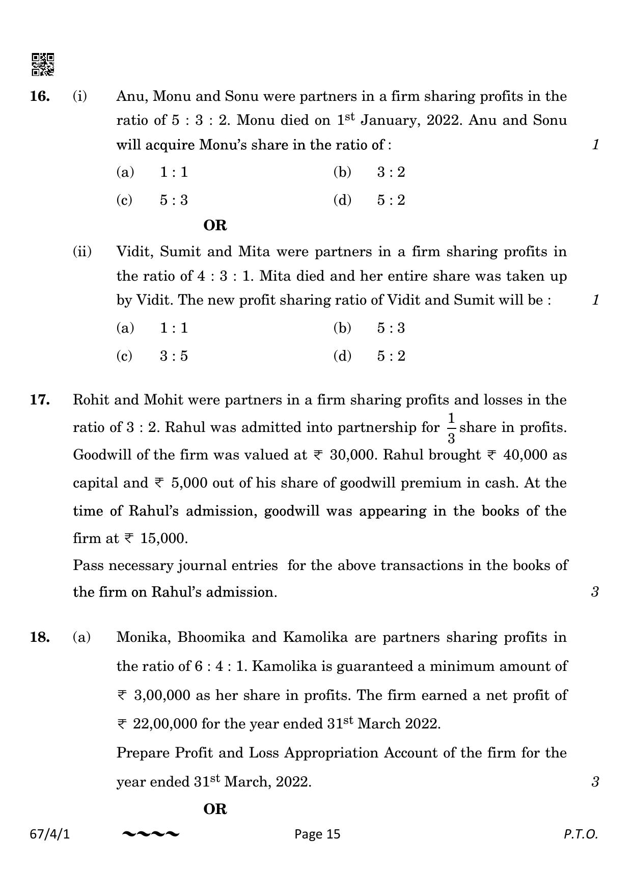 CBSE Class 12 67-4-1 Accountancy 2023 Question Paper - Page 15