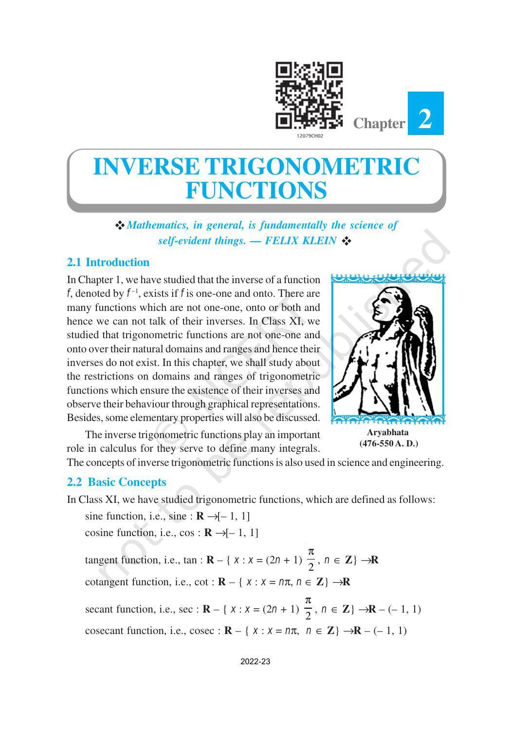 NCERT Book for Class 12 Maths Chapter 2 Inverse Trigonometric Functions - Page 1