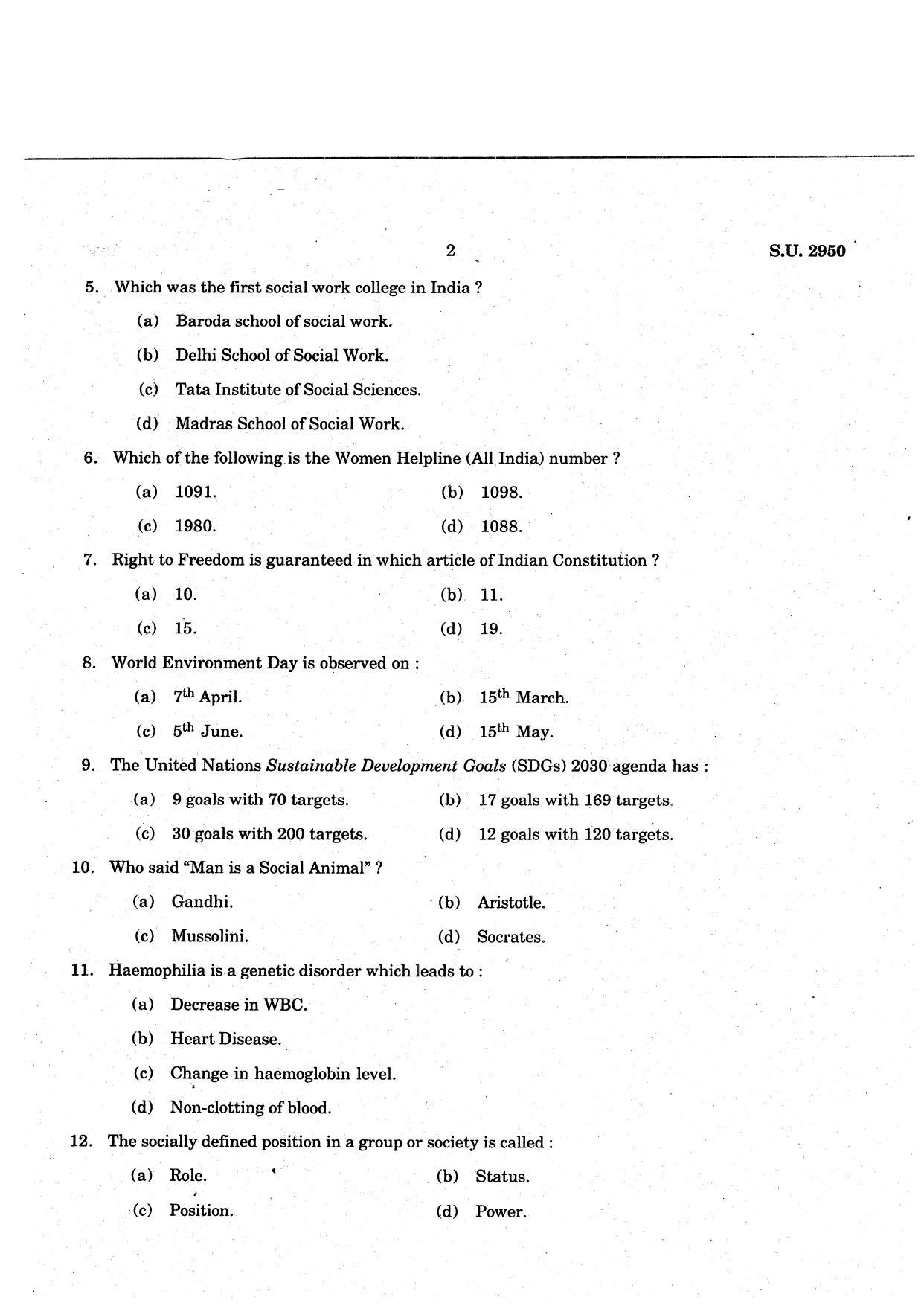 SSUS Entrance Exam MSW 2021 Question Paper - Page 2