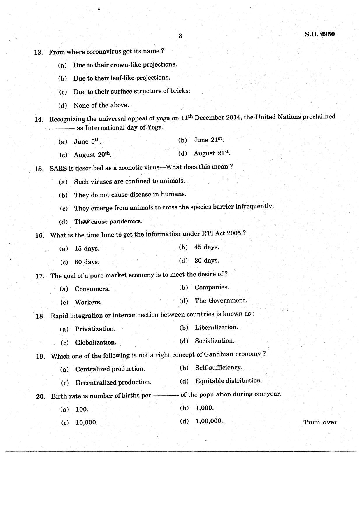 SSUS Entrance Exam MSW 2021 Question Paper - Page 3