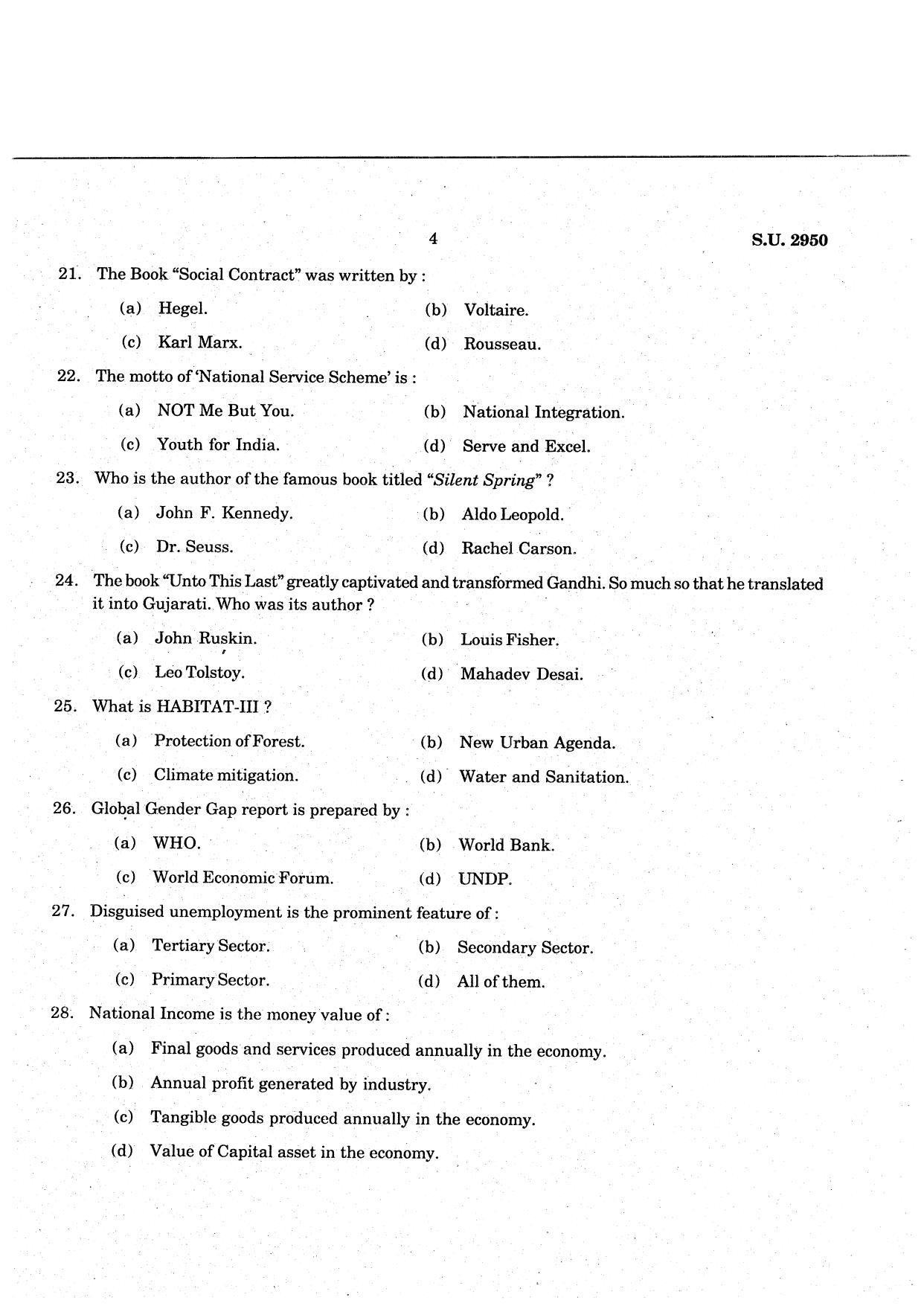SSUS Entrance Exam MSW 2021 Question Paper - Page 4