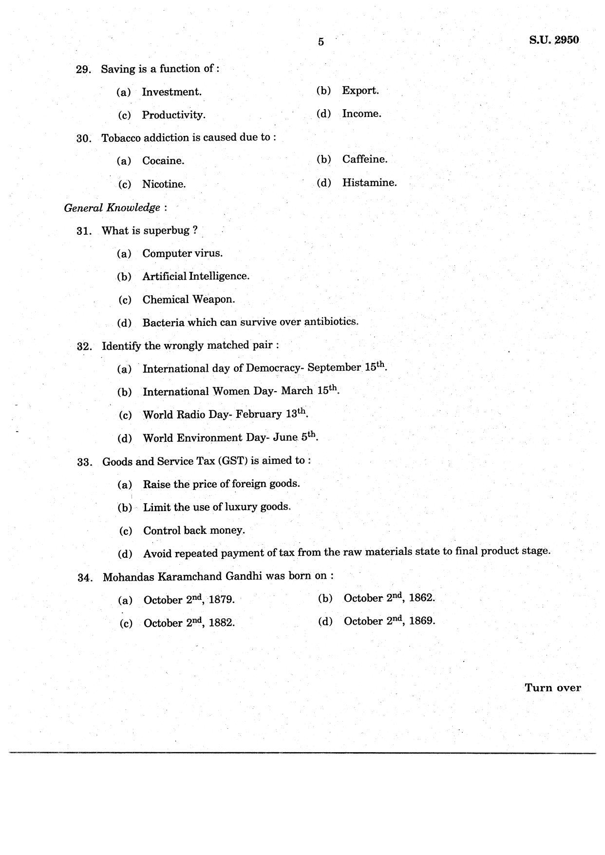 SSUS Entrance Exam MSW 2021 Question Paper - Page 5