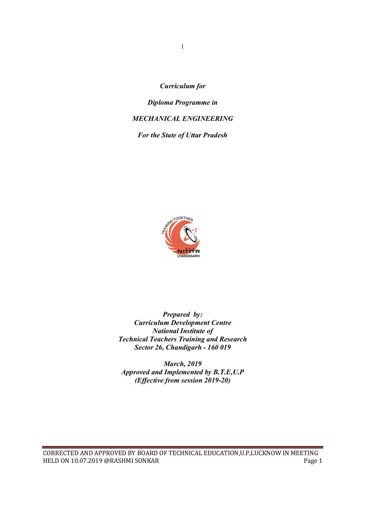 EFFECTIVE FROM JULY 2019-20 - SIX SEMESTER DIPLOMA COURSE IN MECHANICAL ENGINEERING - Page 1