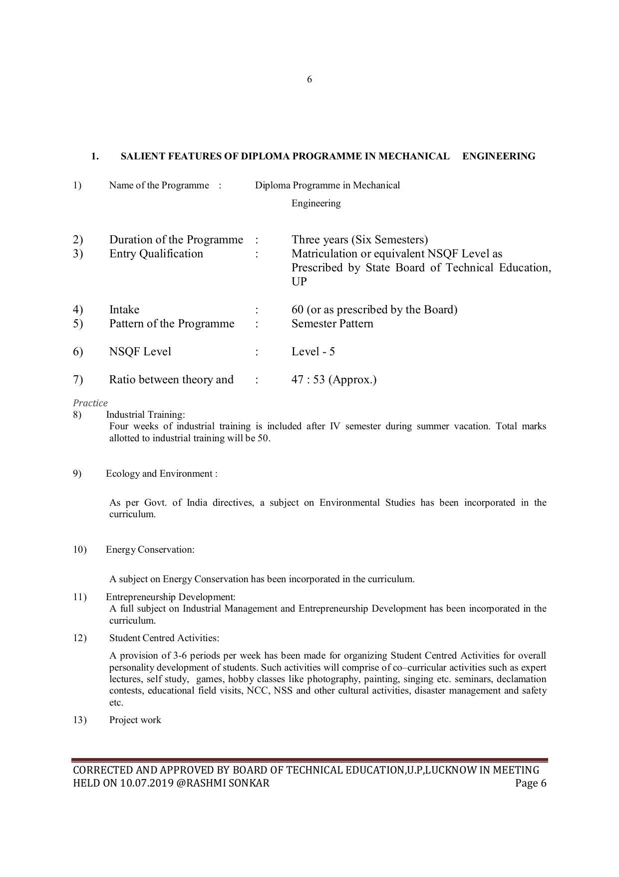 EFFECTIVE FROM JULY 2019-20 - SIX SEMESTER DIPLOMA COURSE IN MECHANICAL ENGINEERING - Page 6