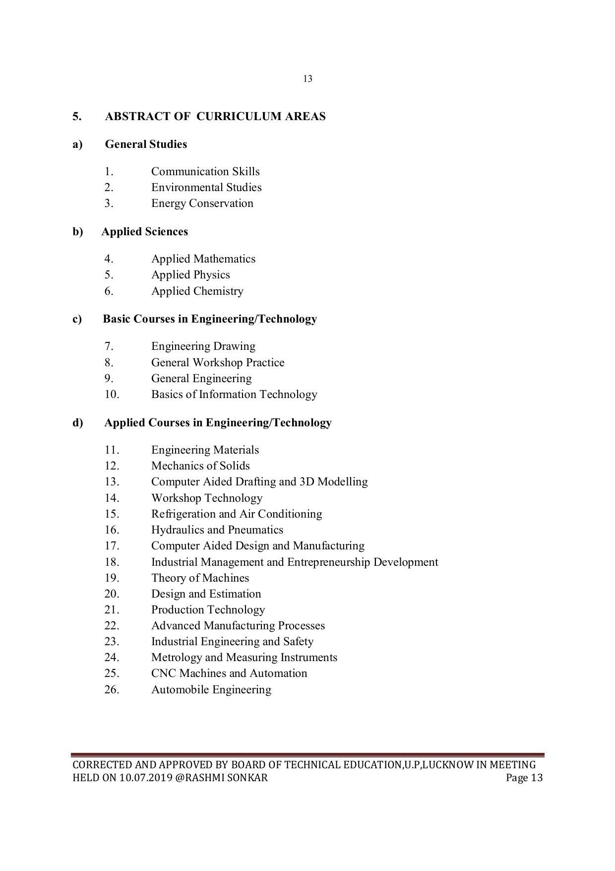 EFFECTIVE FROM JULY 2019-20 - SIX SEMESTER DIPLOMA COURSE IN MECHANICAL ENGINEERING - Page 13