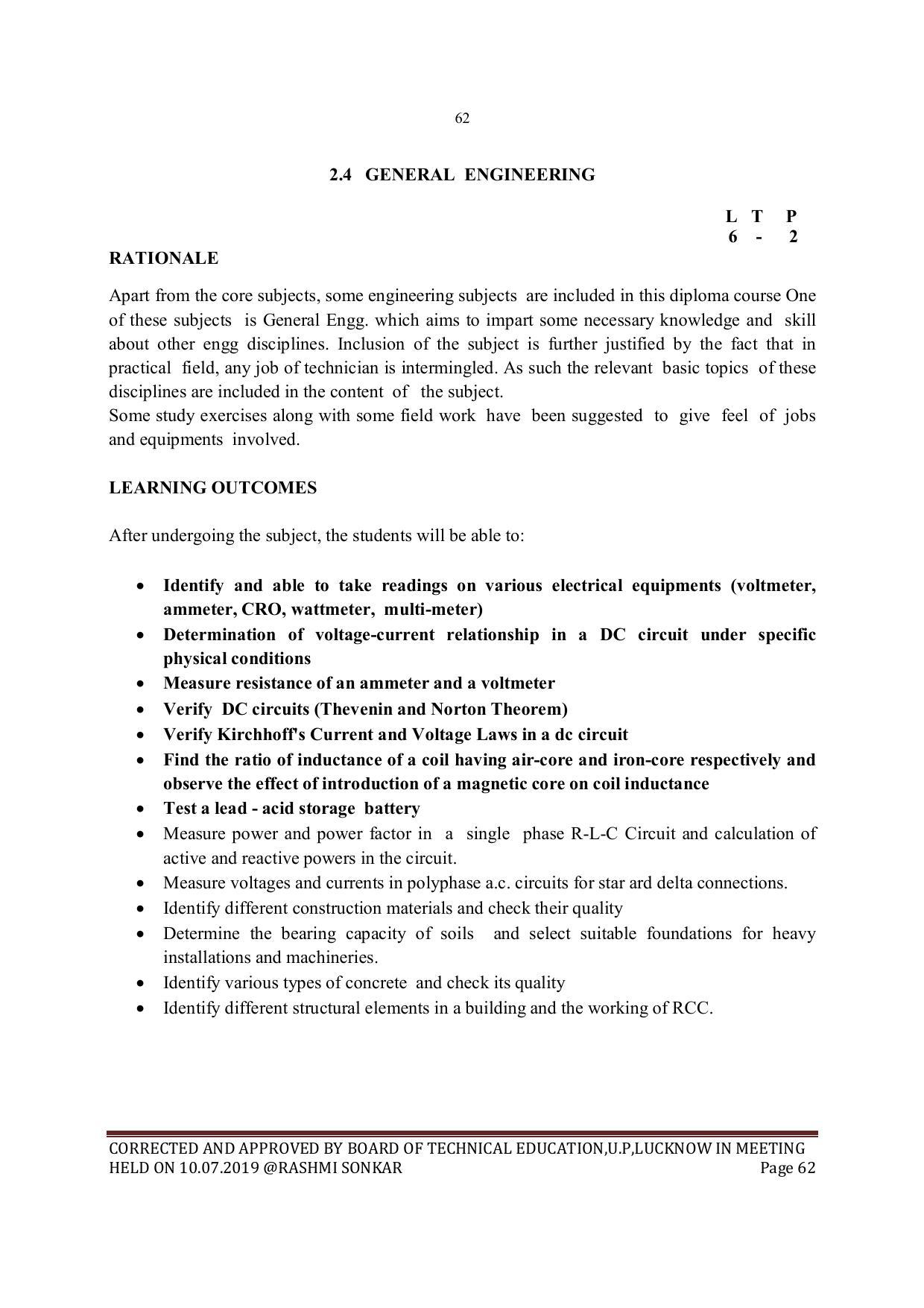 EFFECTIVE FROM JULY 2019-20 - SIX SEMESTER DIPLOMA COURSE IN MECHANICAL ENGINEERING - Page 62
