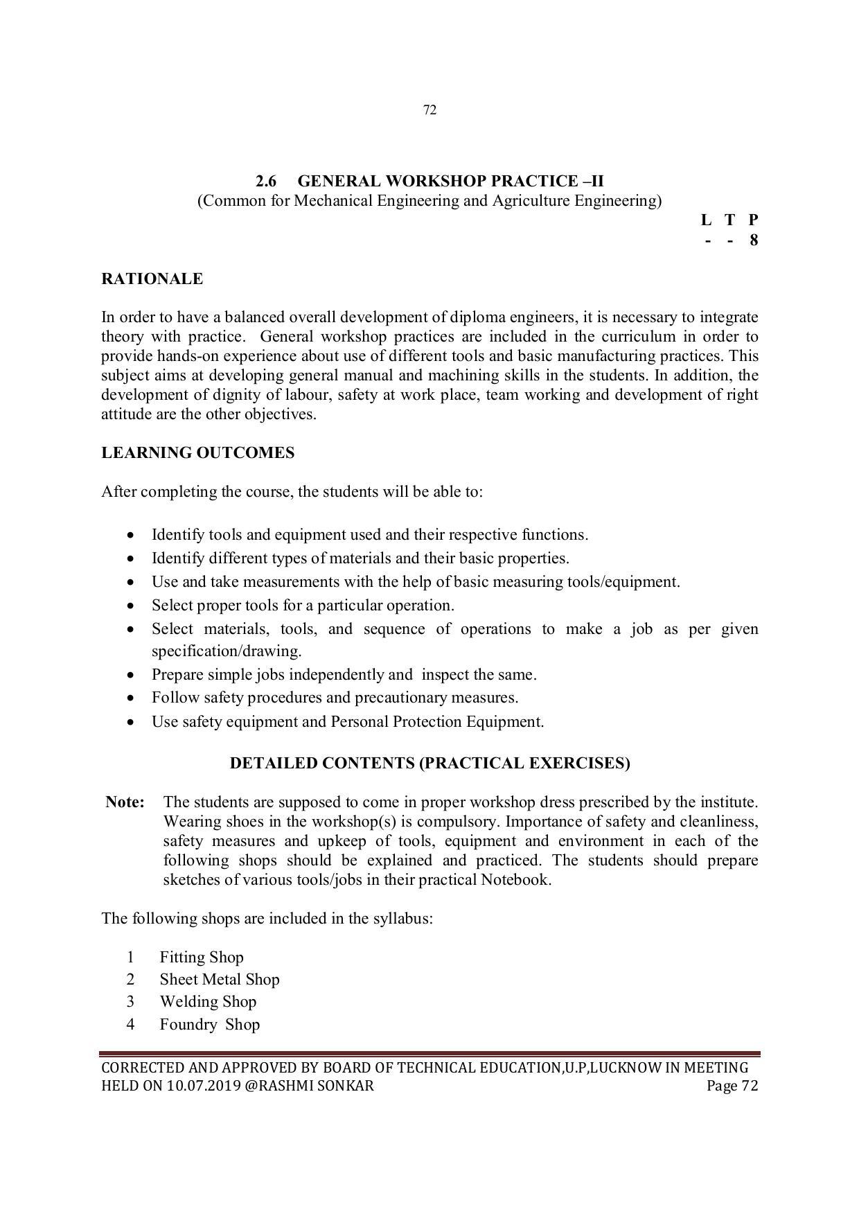 EFFECTIVE FROM JULY 2019-20 - SIX SEMESTER DIPLOMA COURSE IN MECHANICAL ENGINEERING - Page 72
