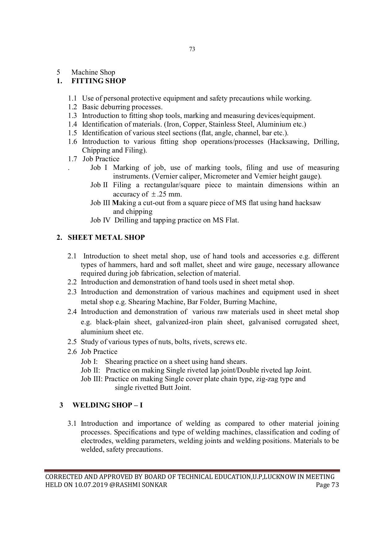 EFFECTIVE FROM JULY 2019-20 - SIX SEMESTER DIPLOMA COURSE IN MECHANICAL ENGINEERING - Page 73