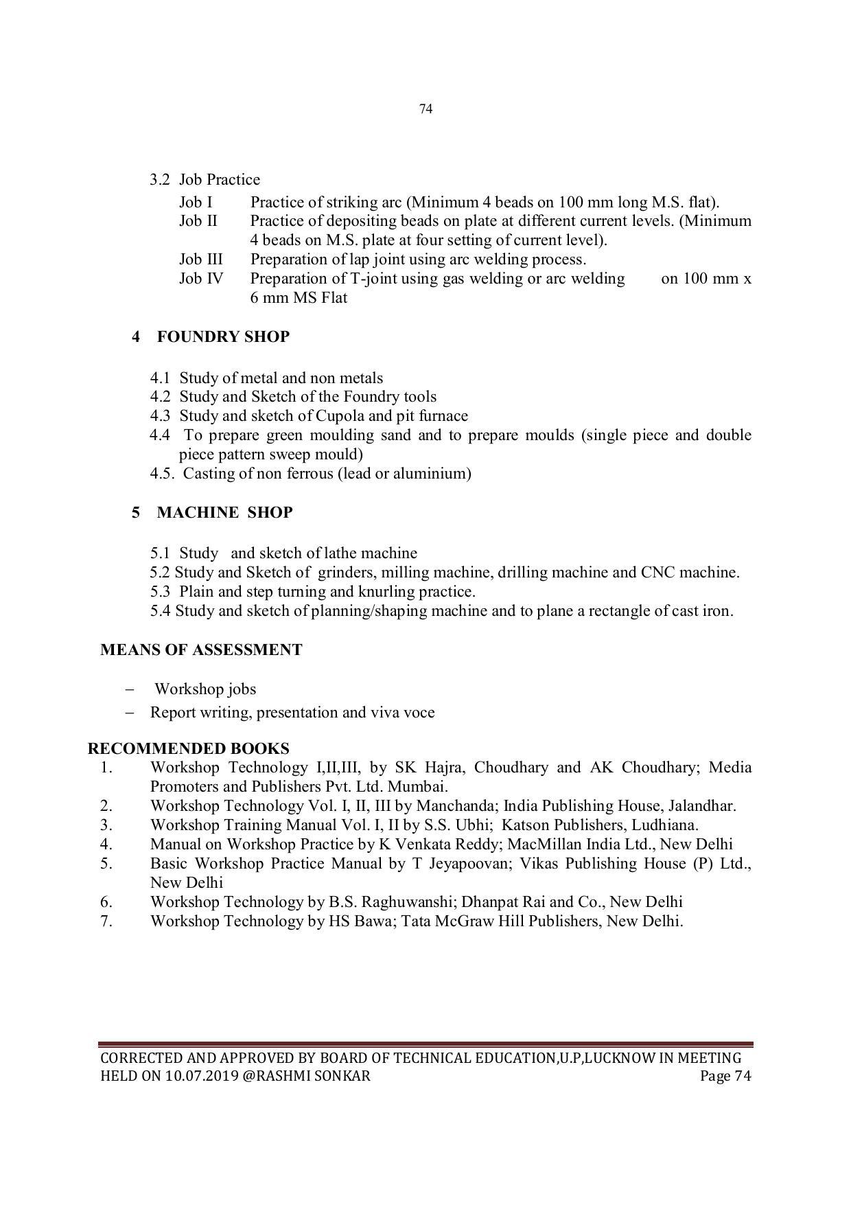 EFFECTIVE FROM JULY 2019-20 - SIX SEMESTER DIPLOMA COURSE IN MECHANICAL ENGINEERING - Page 74