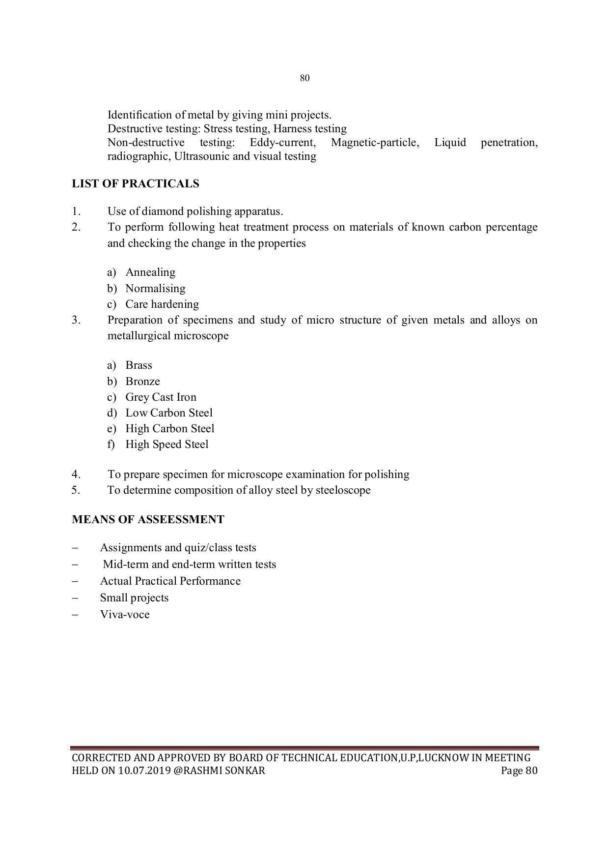 EFFECTIVE FROM JULY 2019-20 - SIX SEMESTER DIPLOMA COURSE IN MECHANICAL ENGINEERING - Page 80