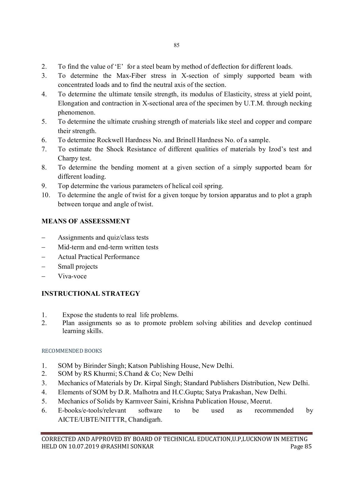 EFFECTIVE FROM JULY 2019-20 - SIX SEMESTER DIPLOMA COURSE IN MECHANICAL ENGINEERING - Page 85