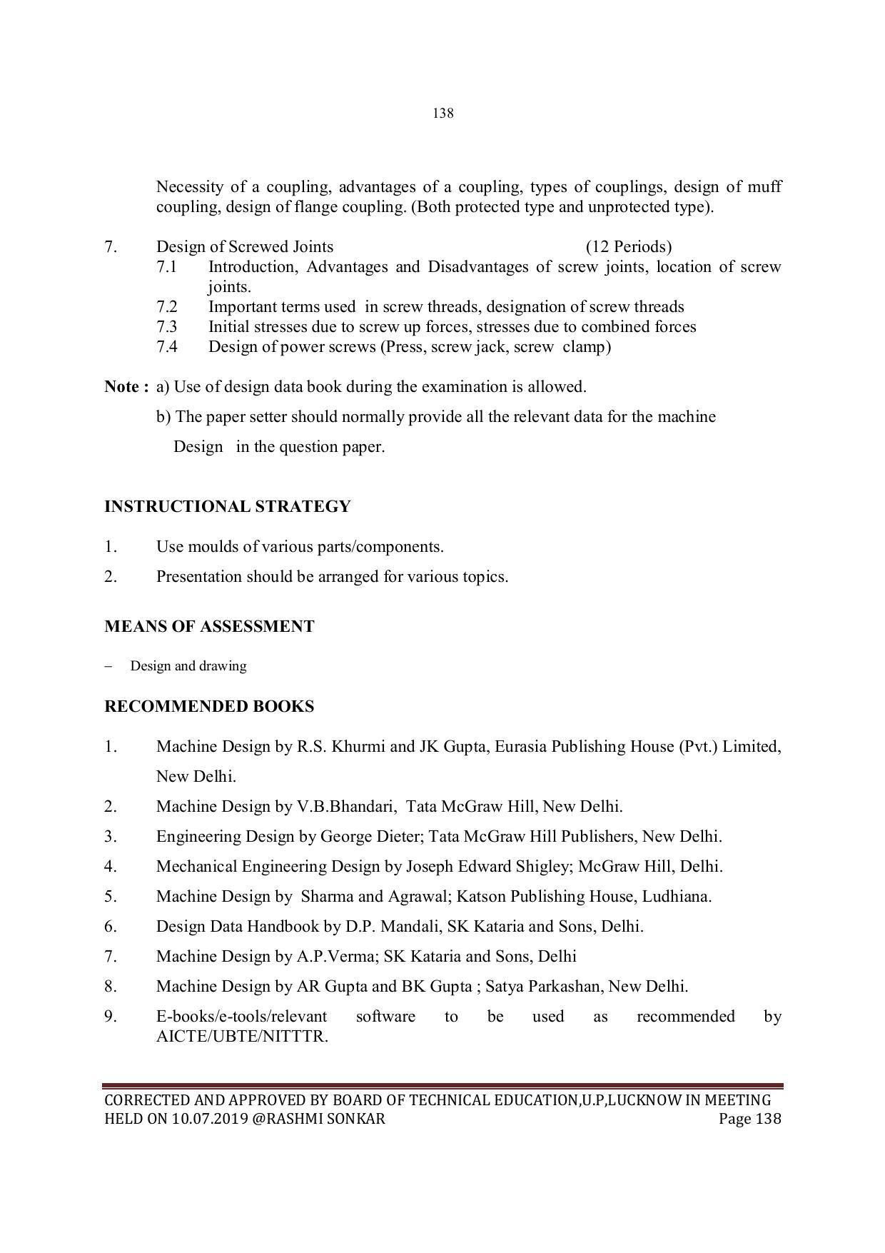 EFFECTIVE FROM JULY 2019-20 - SIX SEMESTER DIPLOMA COURSE IN MECHANICAL ENGINEERING - Page 138
