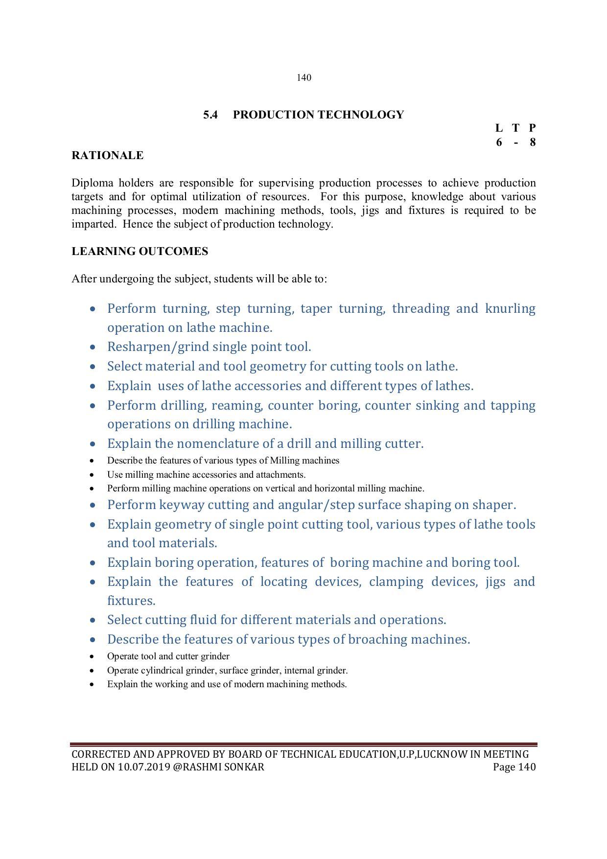 EFFECTIVE FROM JULY 2019-20 - SIX SEMESTER DIPLOMA COURSE IN MECHANICAL ENGINEERING - Page 140