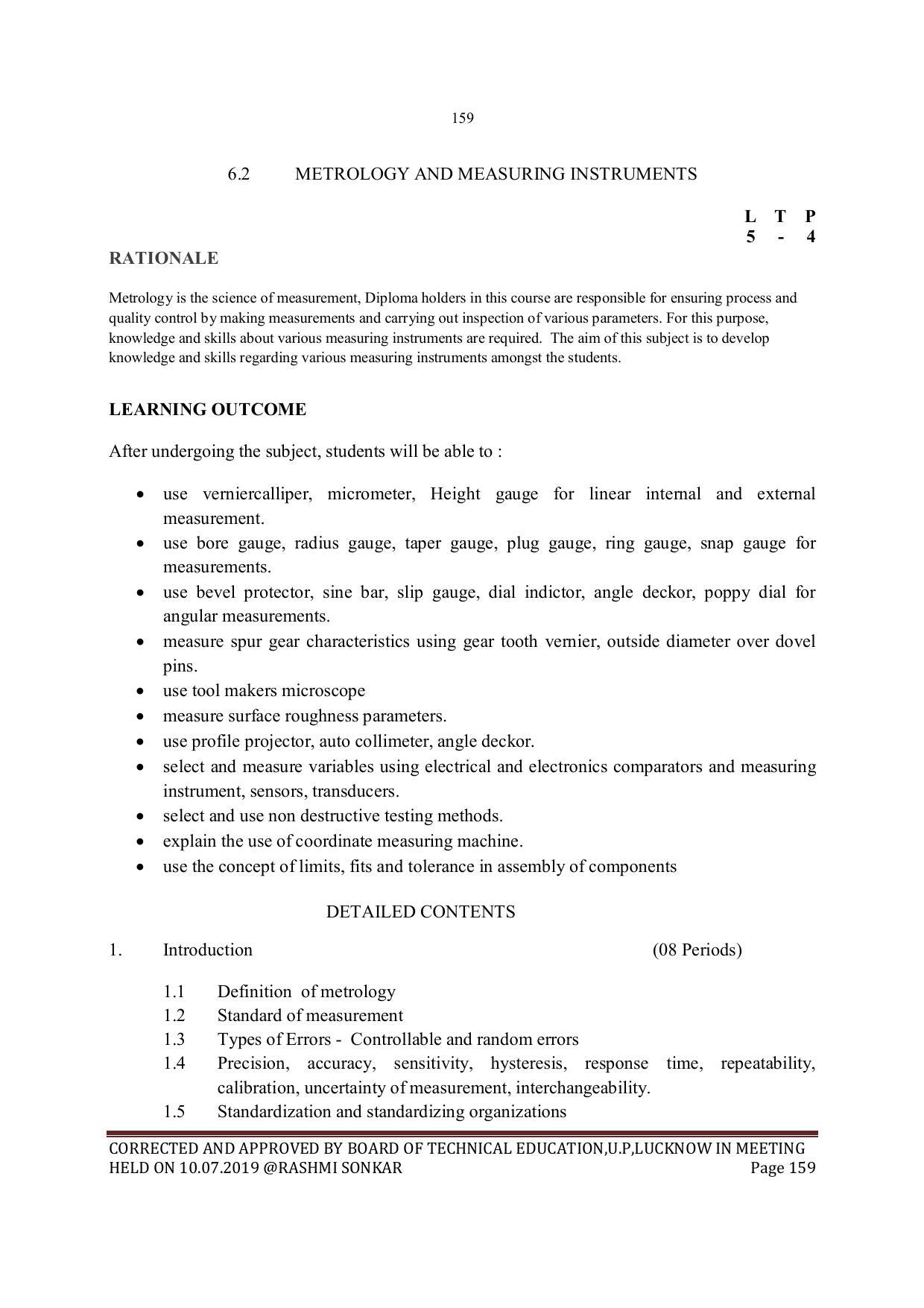EFFECTIVE FROM JULY 2019-20 - SIX SEMESTER DIPLOMA COURSE IN MECHANICAL ENGINEERING - Page 159