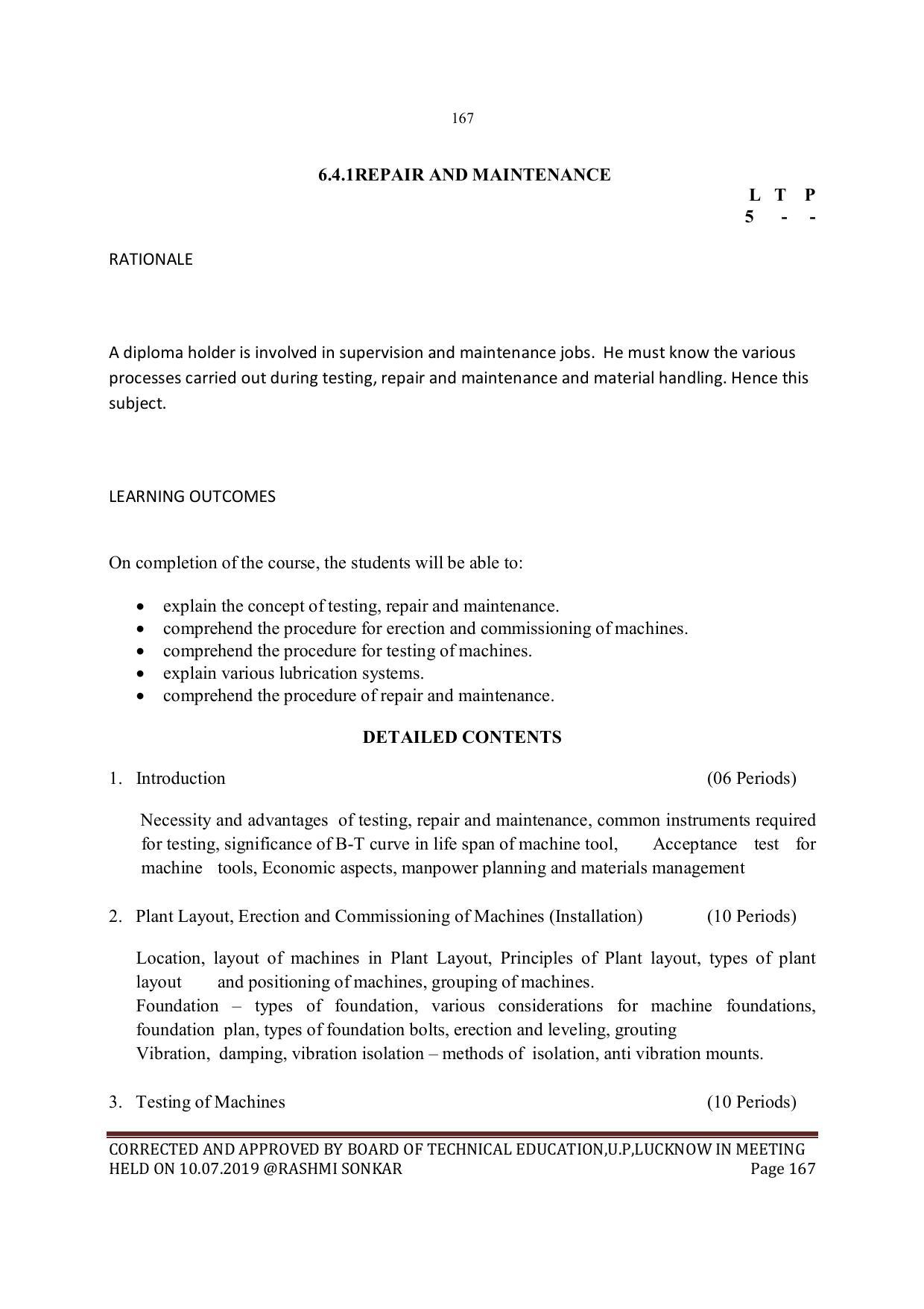 EFFECTIVE FROM JULY 2019-20 - SIX SEMESTER DIPLOMA COURSE IN MECHANICAL ENGINEERING - Page 167
