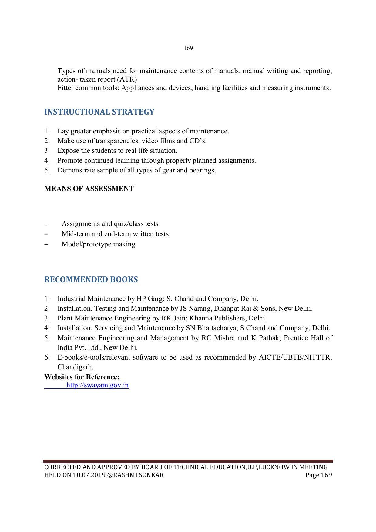 EFFECTIVE FROM JULY 2019-20 - SIX SEMESTER DIPLOMA COURSE IN MECHANICAL ENGINEERING - Page 169
