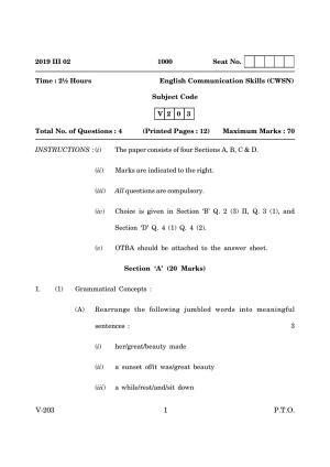 Goa Board Class 12 English Communication Skills  2019_0 (March 2019_0) Question Paper