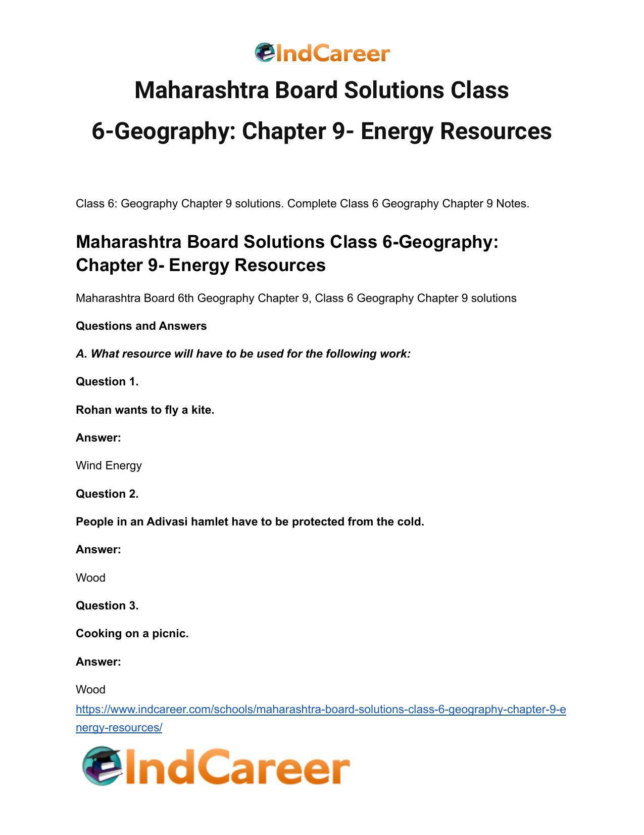 Maharashtra Board Solutions Class 6-Geography: Chapter 9- Energy Resources - Page 2