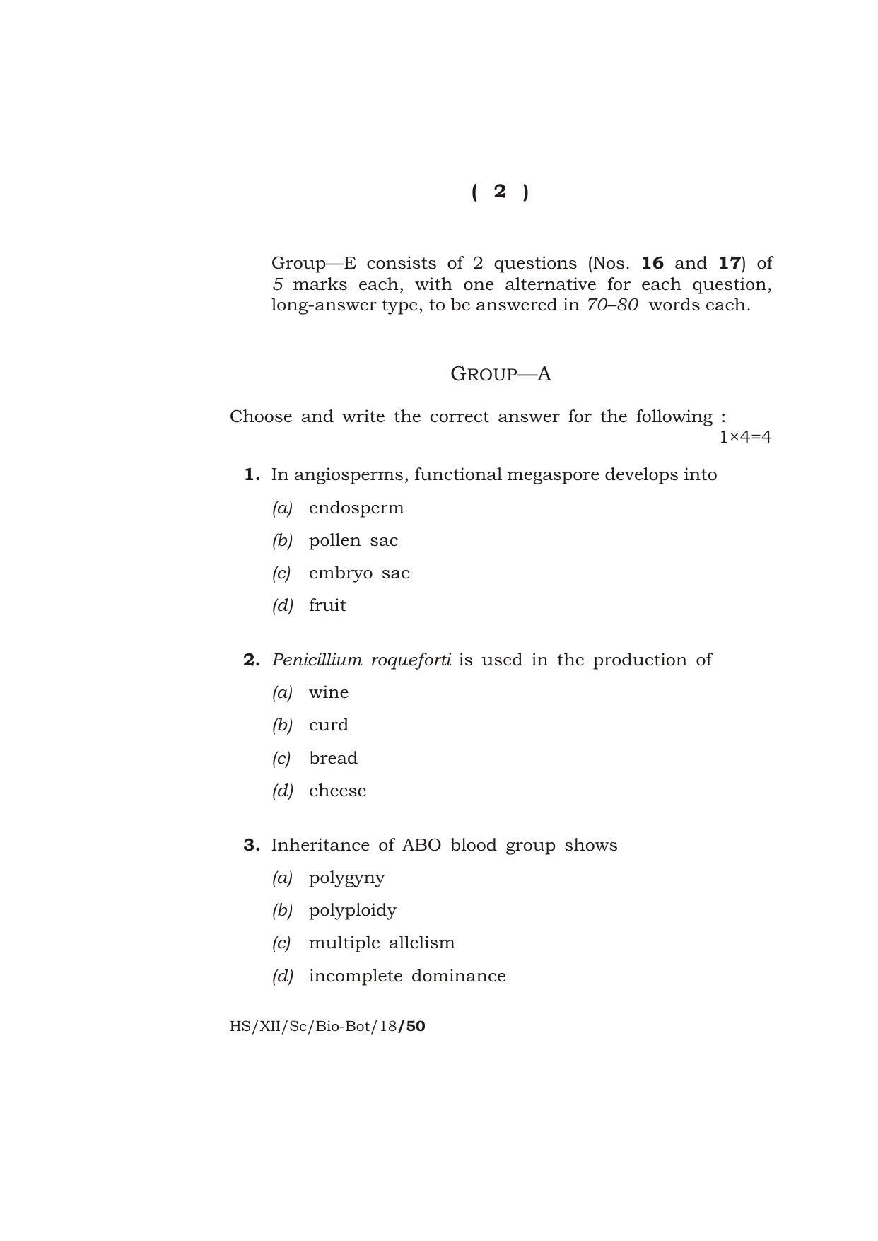 Meghalaya Board (MBOSE) Class 12 BIO-BOTANY 2018 Question Paper - Page 2