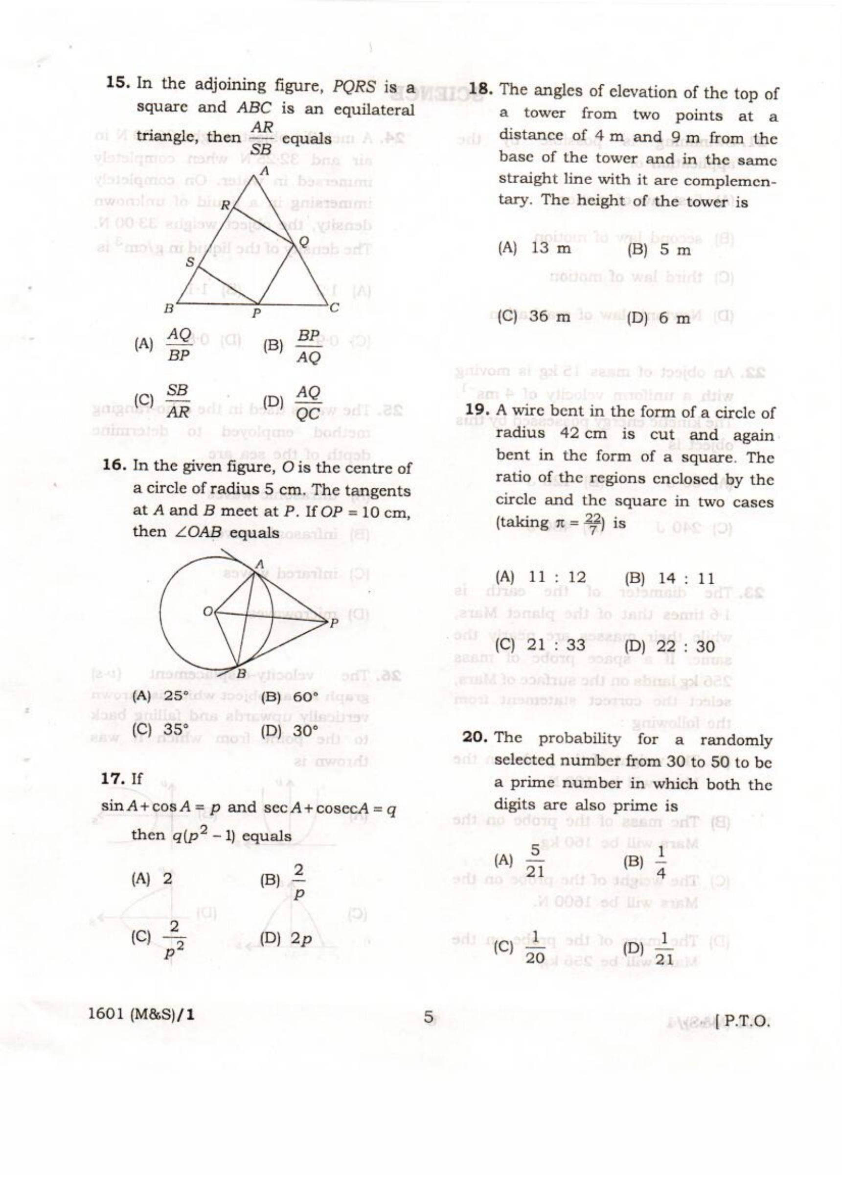APJEE Mathematics & Science 2016 Question Paper - Page 5