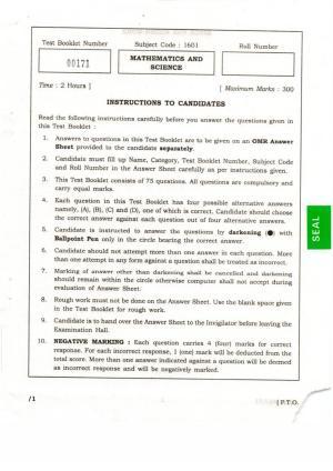 APJEE Mathematics & Science 2016 Question Paper
