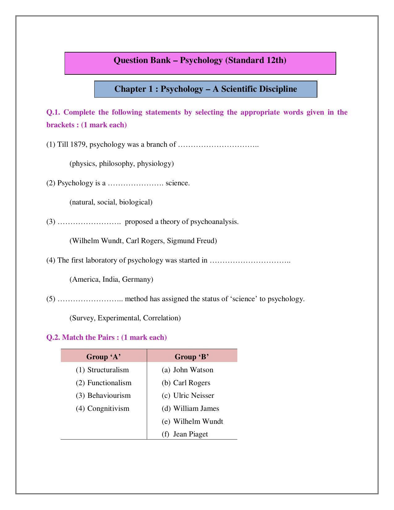 Maharashtra Board Class 12 Psychology Sample Papers - Page 2