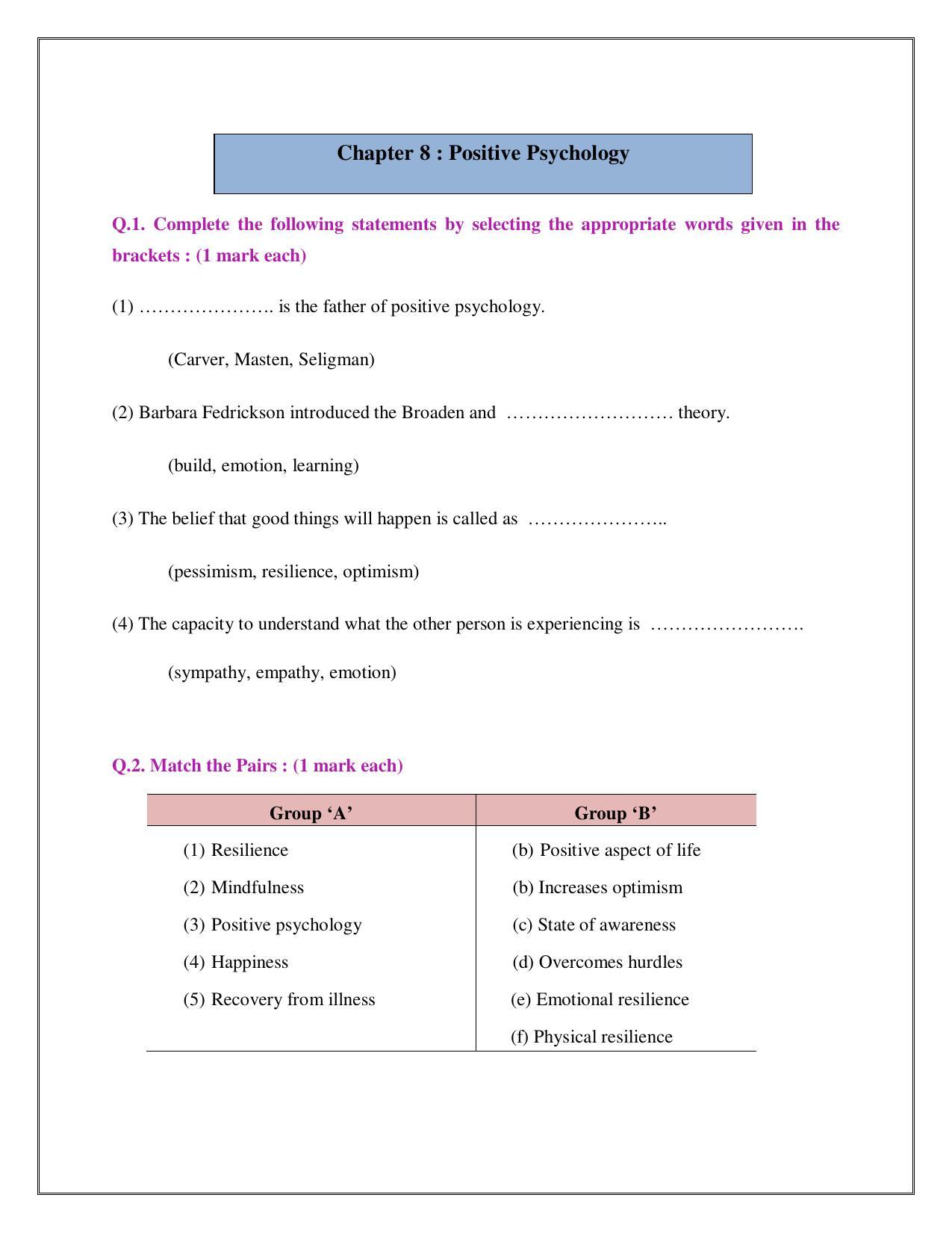 Maharashtra Board Class 12 Psychology Sample Papers - Page 30
