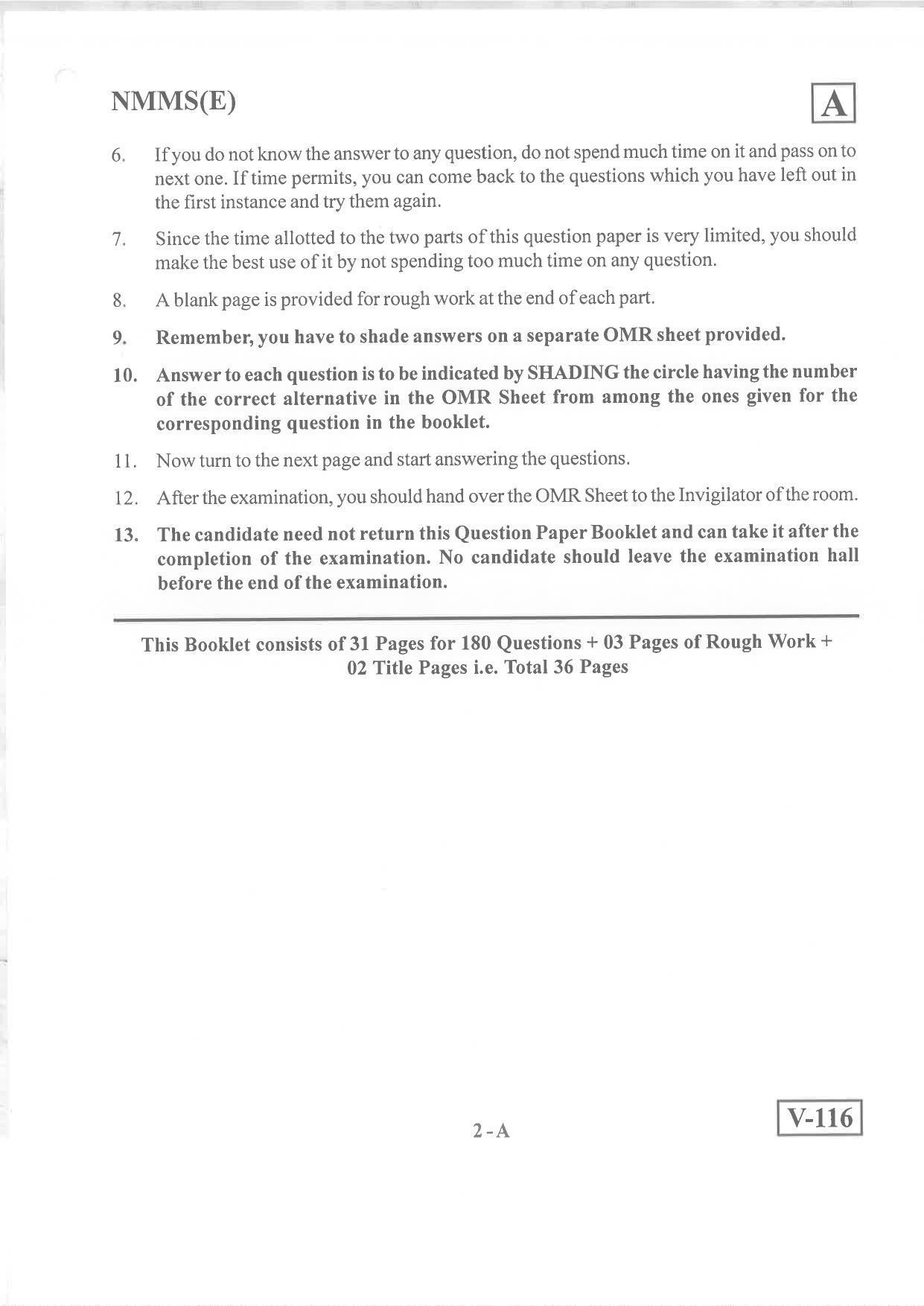 English Medium Nov 2019 (Set A) Class 8 Andhra Pradesh NMMS Question Papers - Page 2