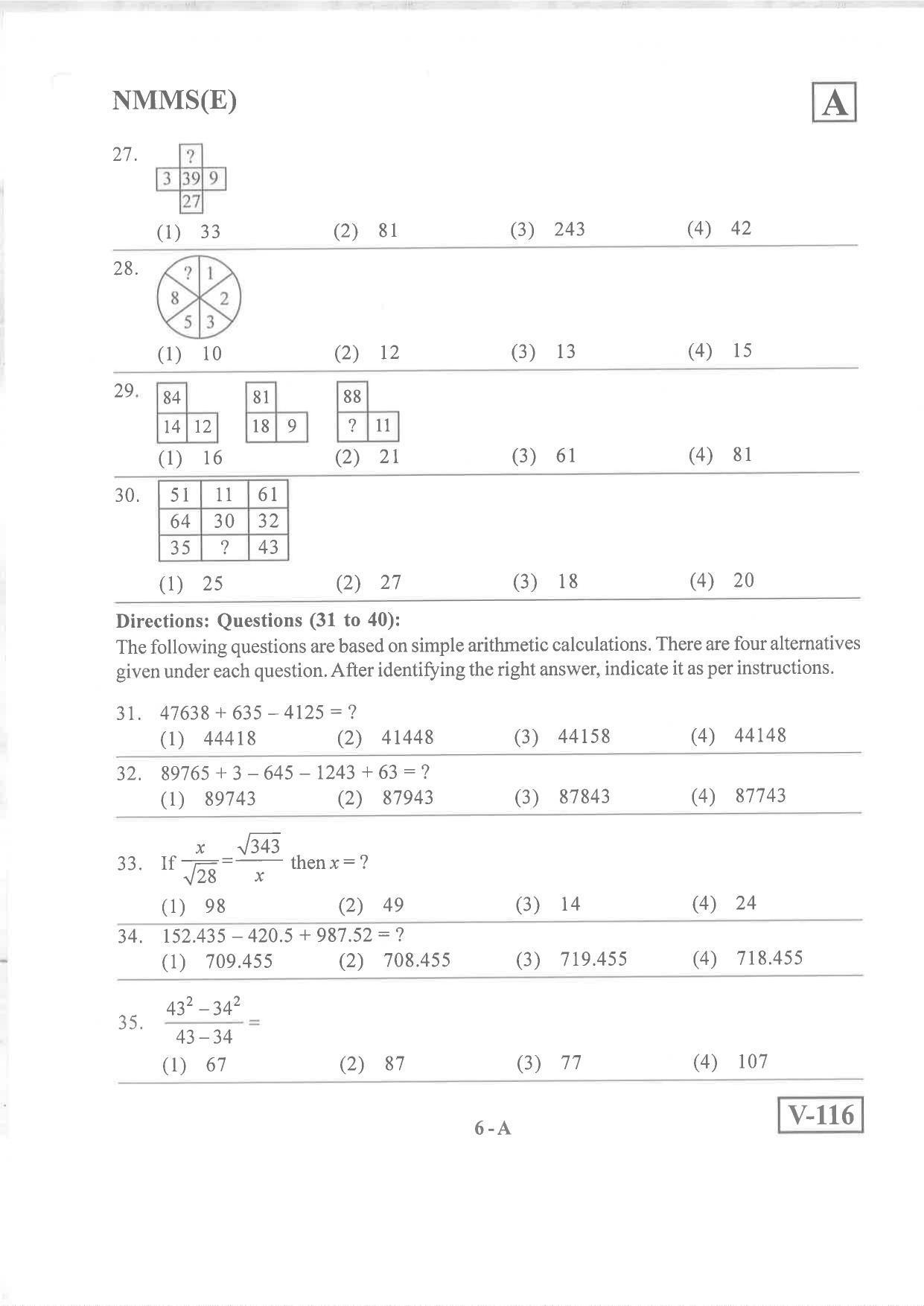 English Medium Nov 2019 (Set A) Class 8 Andhra Pradesh NMMS Question Papers - Page 6