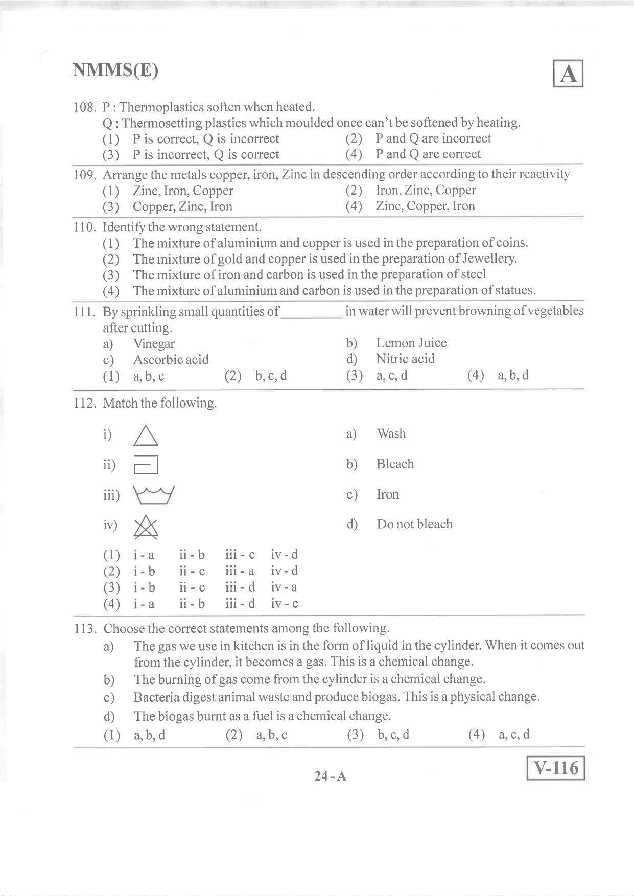 English Medium Nov 2019 (Set A) Class 8 Andhra Pradesh NMMS Question Papers - Page 24
