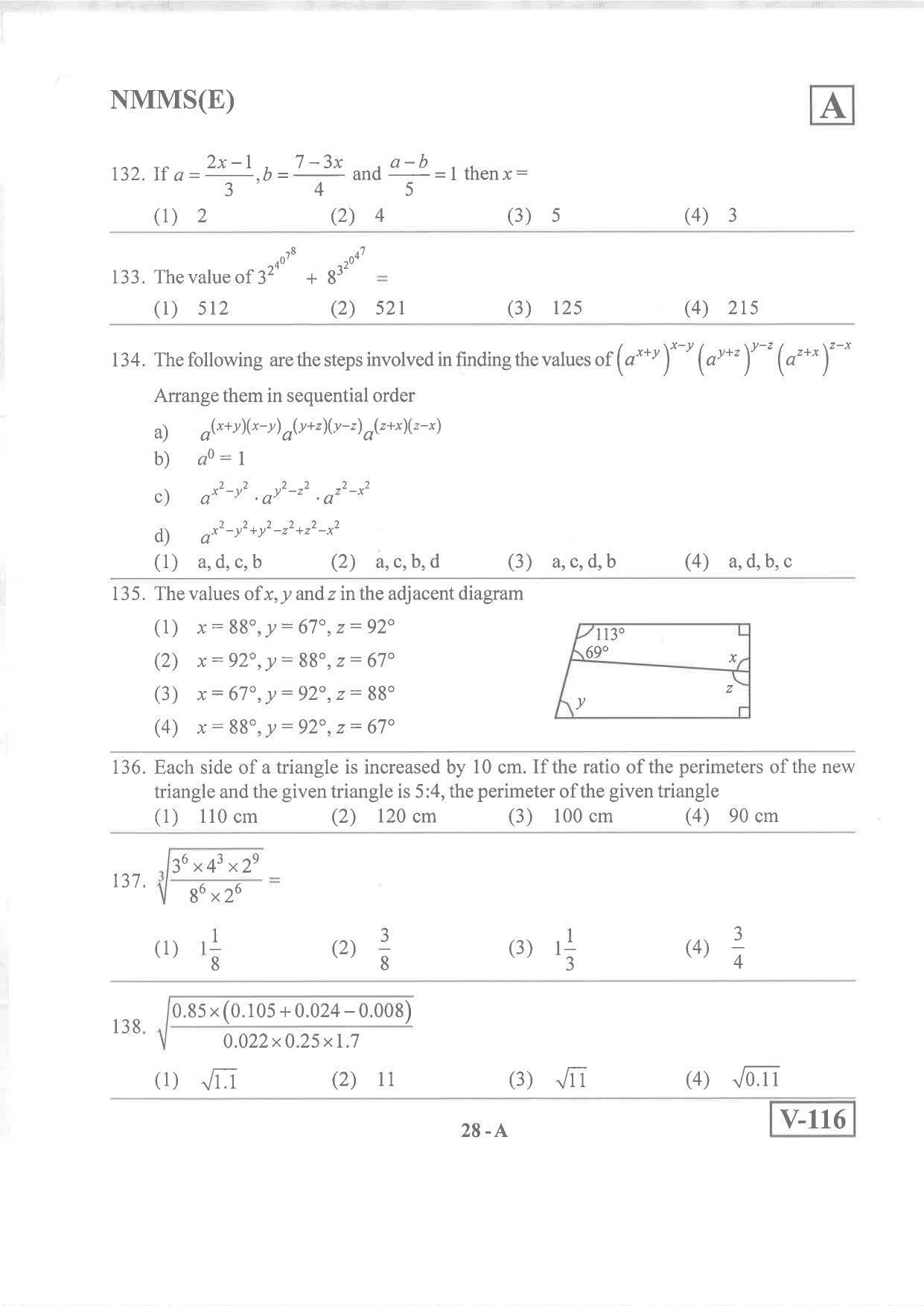 English Medium Nov 2019 (Set A) Class 8 Andhra Pradesh NMMS Question Papers - Page 28