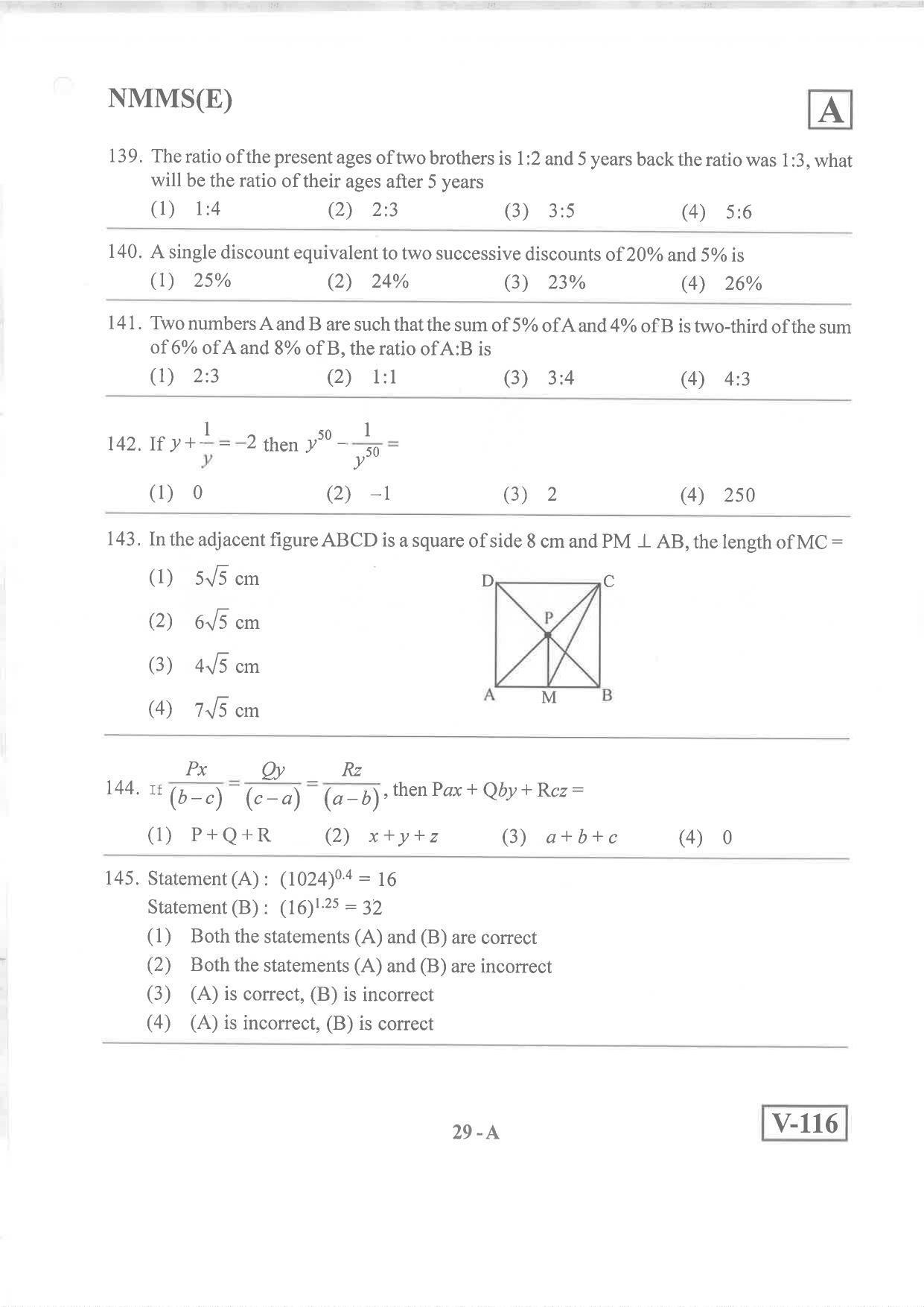 English Medium Nov 2019 (Set A) Class 8 Andhra Pradesh NMMS Question Papers - Page 29