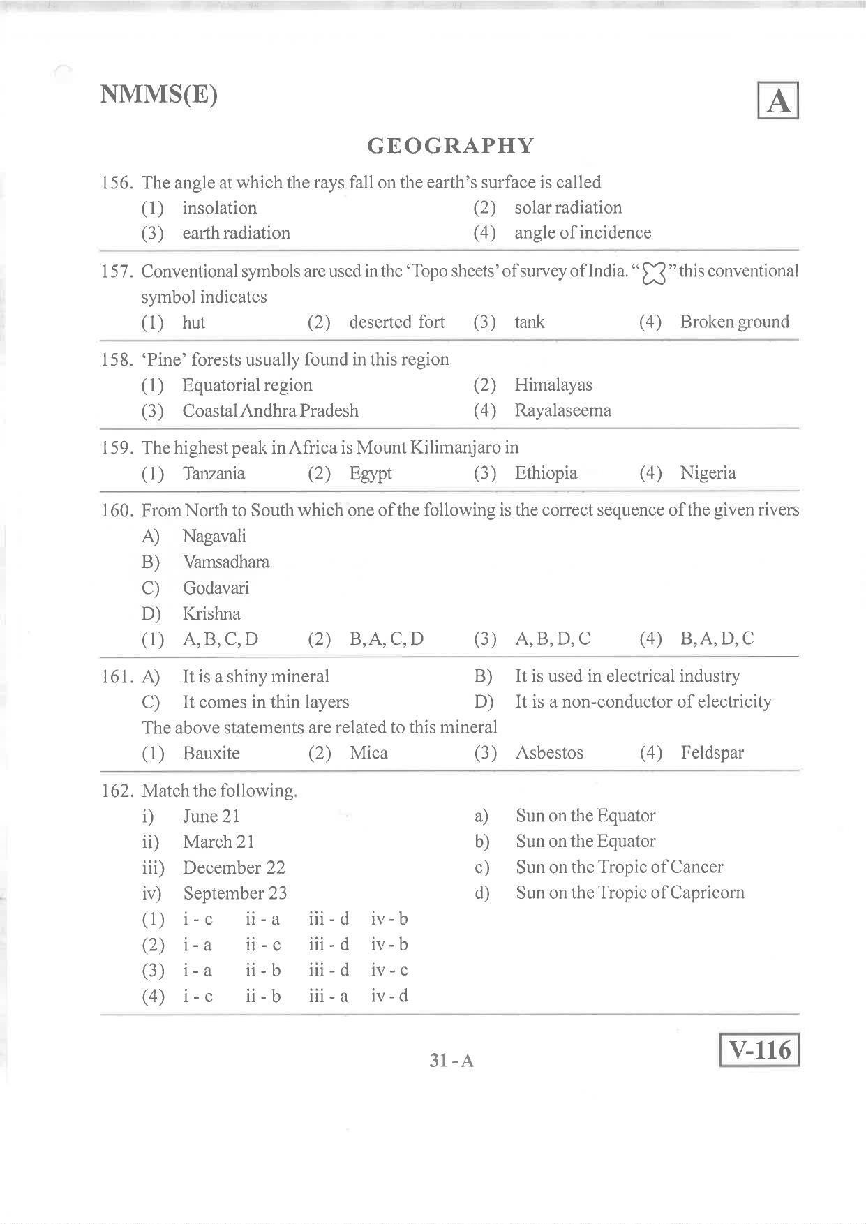 English Medium Nov 2019 (Set A) Class 8 Andhra Pradesh NMMS Question Papers - Page 31