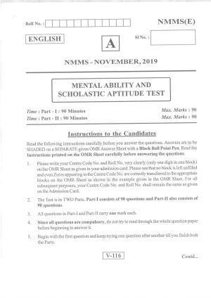 English Medium Nov 2019 (Set A) Class 8 Andhra Pradesh NMMS Question Papers