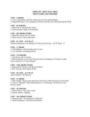 AP PGCET ENGLISH Syllabus