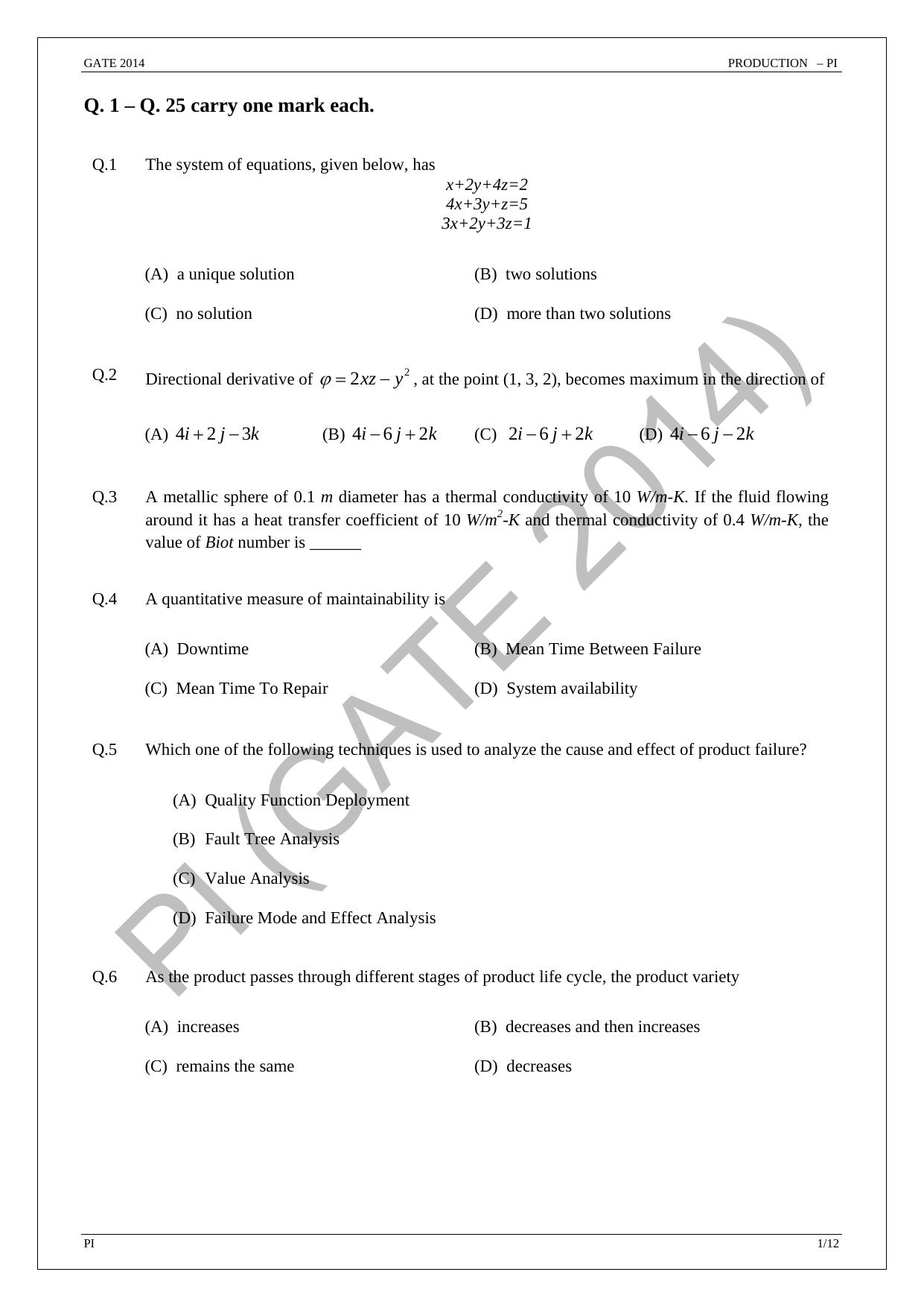 GATE 2014 Production and Industrial Engineering (PI) Question Paper with Answer Key - Page 7