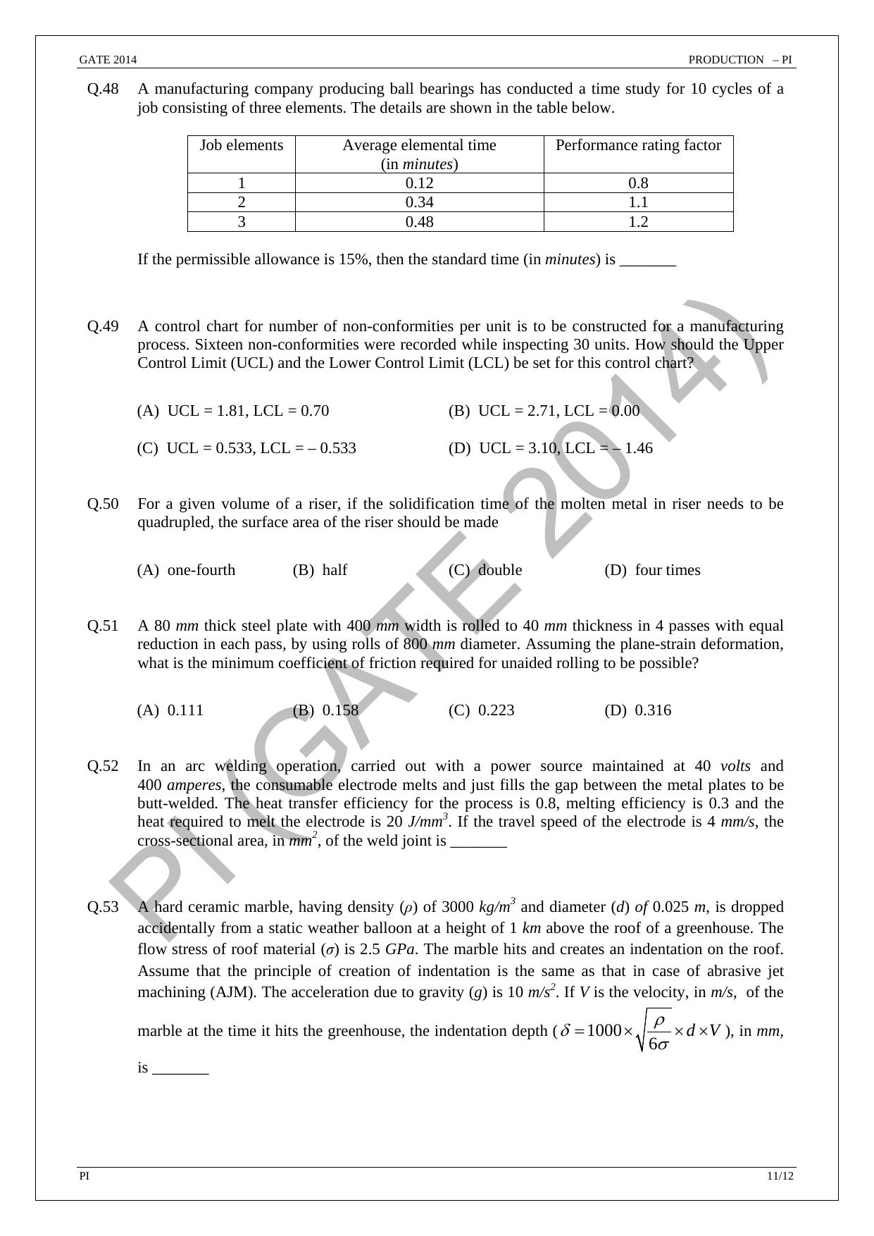GATE 2014 Production and Industrial Engineering (PI) Question Paper with Answer Key - Page 17