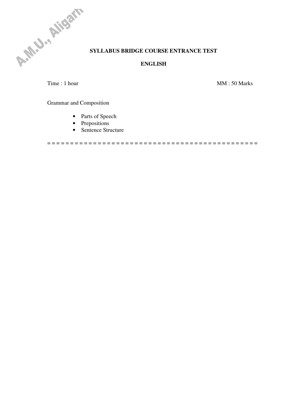 AMU Entrance Exam: Bridge Course Syllabus - Page 1