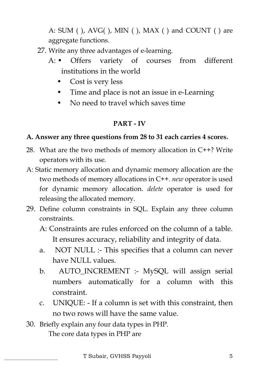 Kerala Plus Two 2022 Computer Science Model Question paper - Page 5