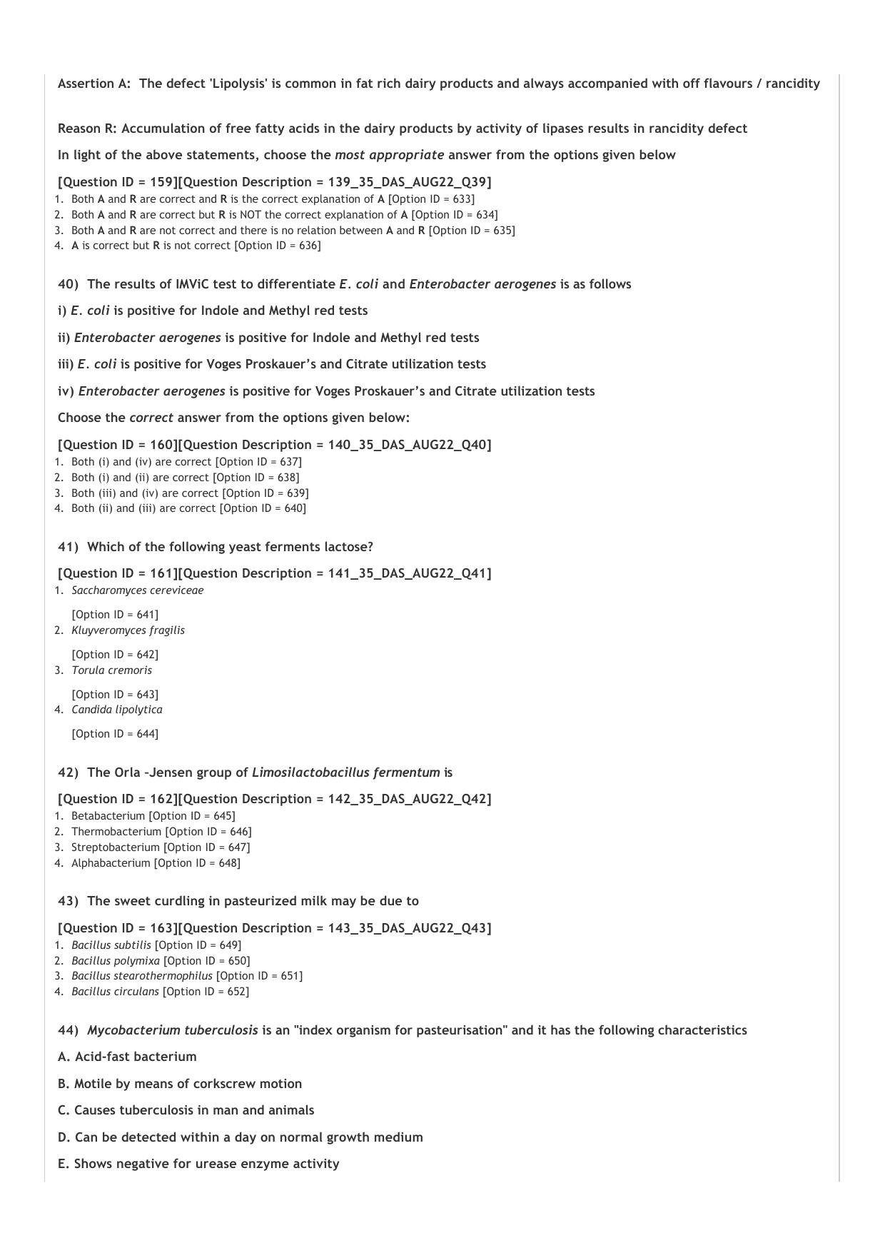 ICAR AIEEA PG 2022 DAIRY SCIENCE Question Paper - Page 7