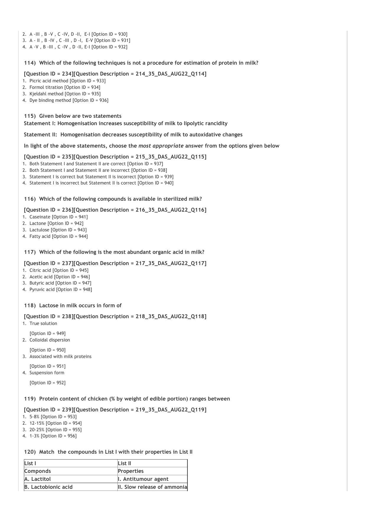 ICAR AIEEA PG 2022 DAIRY SCIENCE Question Paper - Page 20