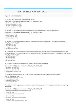 ICAR AIEEA PG 2022 DAIRY SCIENCE Question Paper