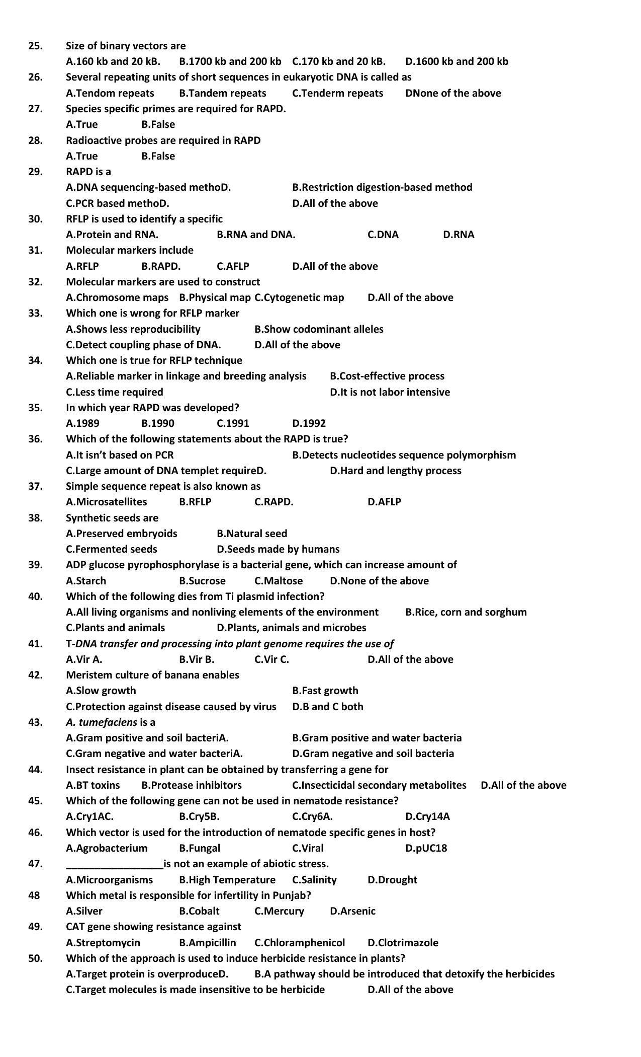 Hemchand North Gujarat University Sample Paper July-Sept 2021:  M.Sc Sem – III BT CC-3030 - Plant Bio Technology Paper Code - 6703 ( New Course ) - Page 2