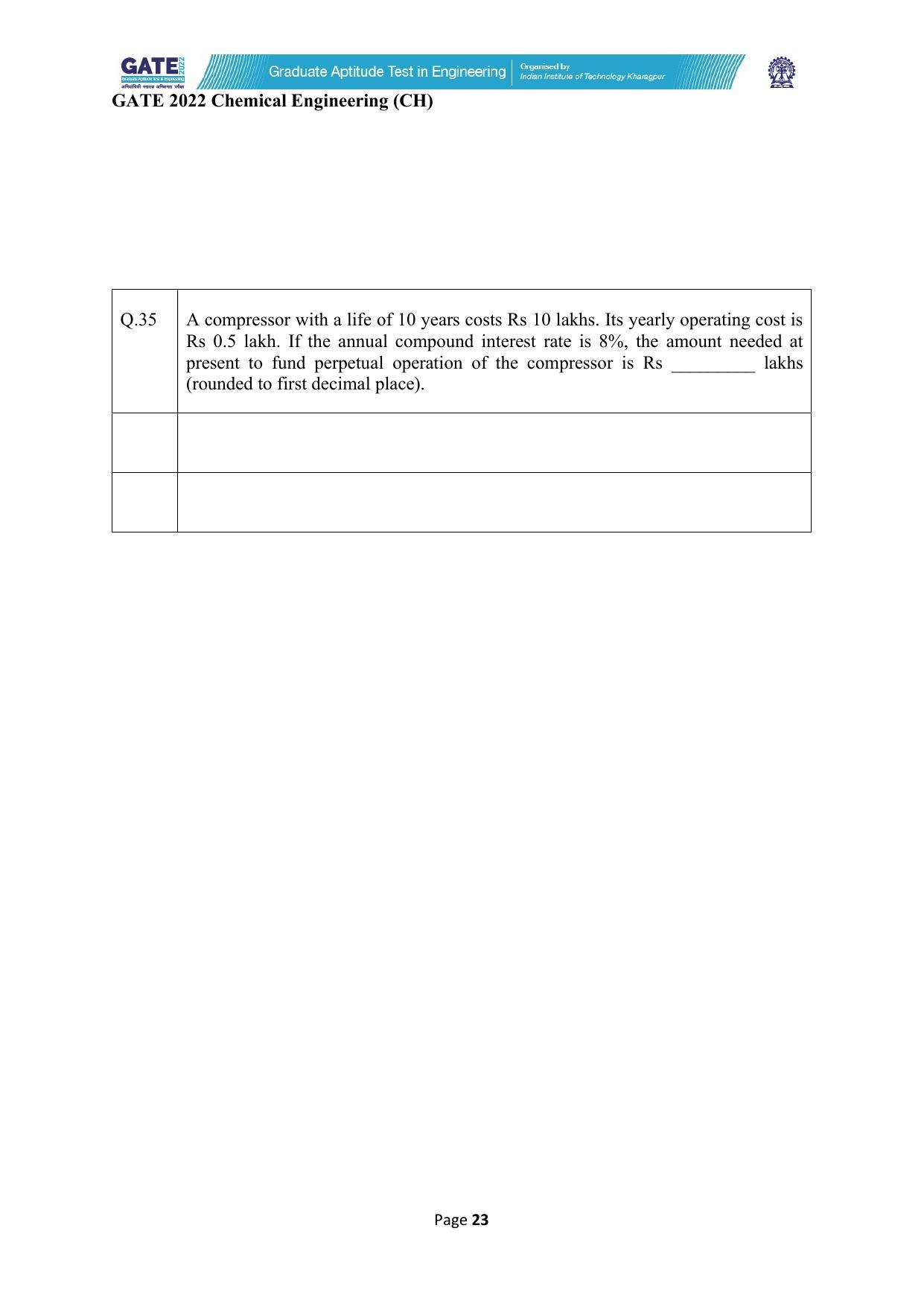 GATE 2022 Chemical Engineering (CH) Question Paper - Page 23