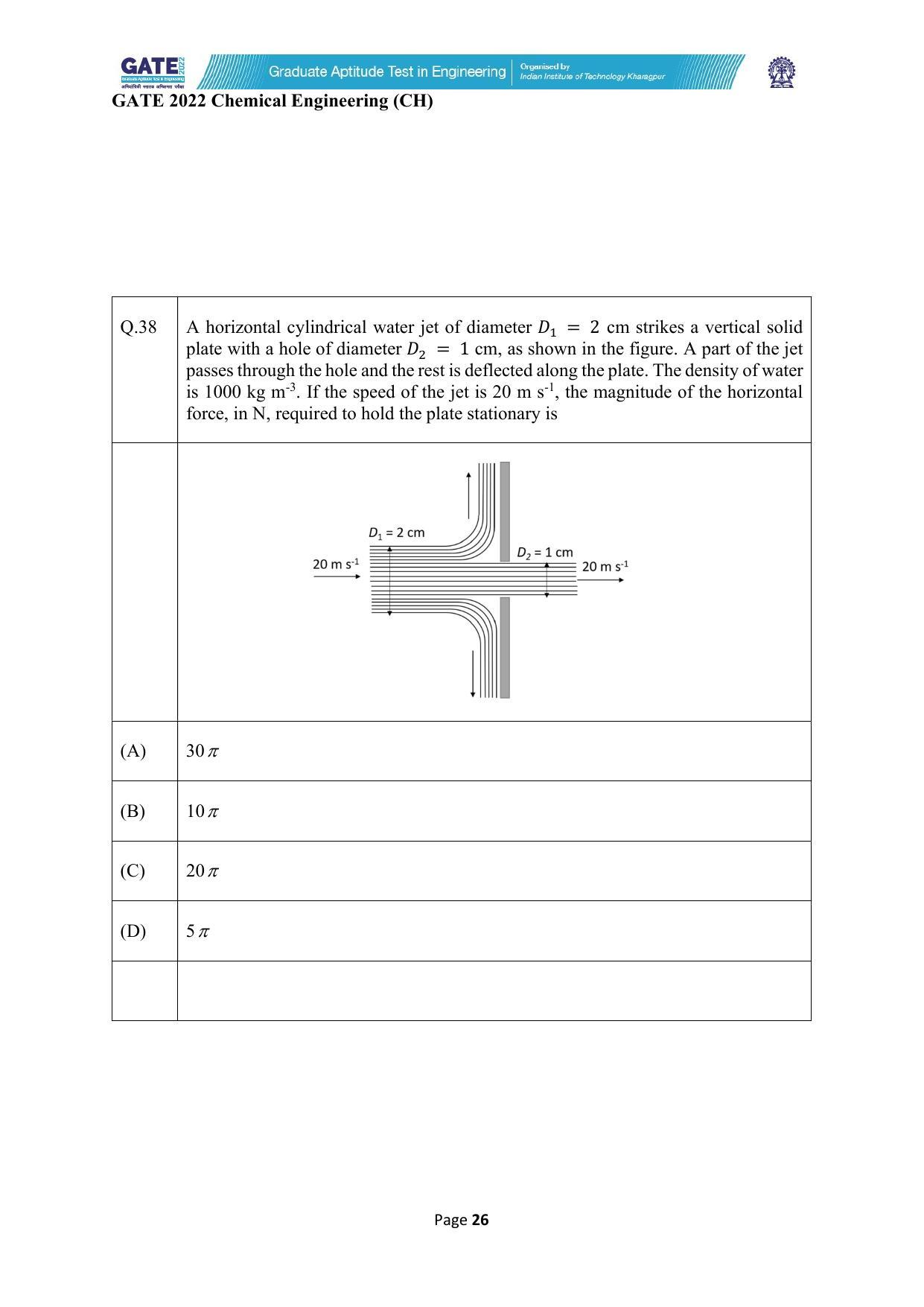 GATE 2022 Chemical Engineering (CH) Question Paper - Page 26