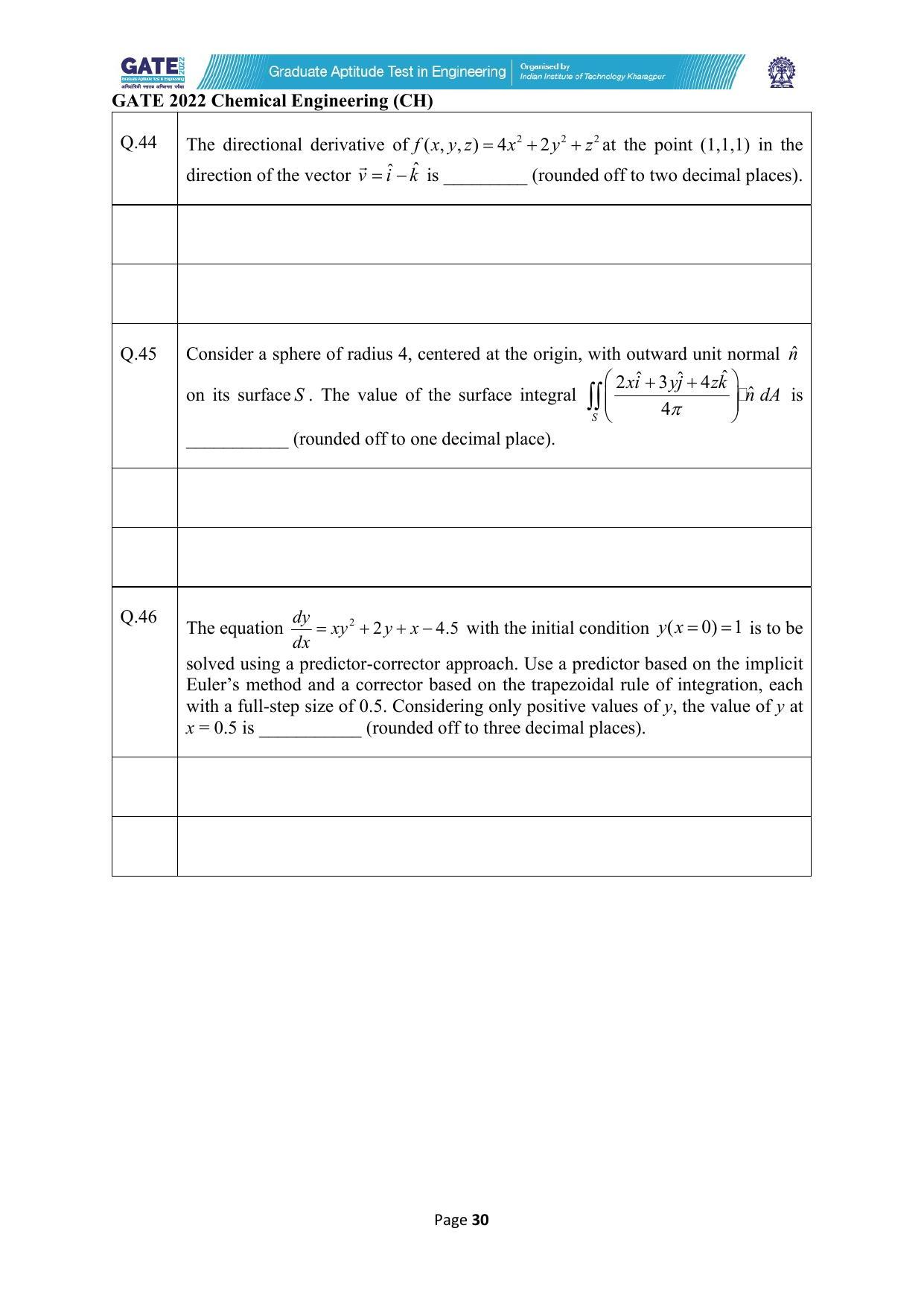 GATE 2022 Chemical Engineering (CH) Question Paper - Page 30