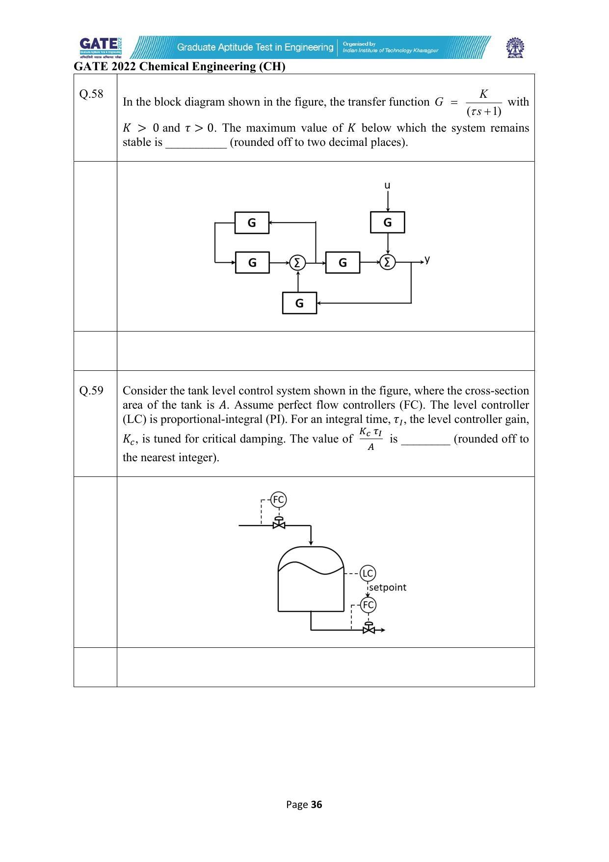 GATE 2022 Chemical Engineering (CH) Question Paper - Page 36